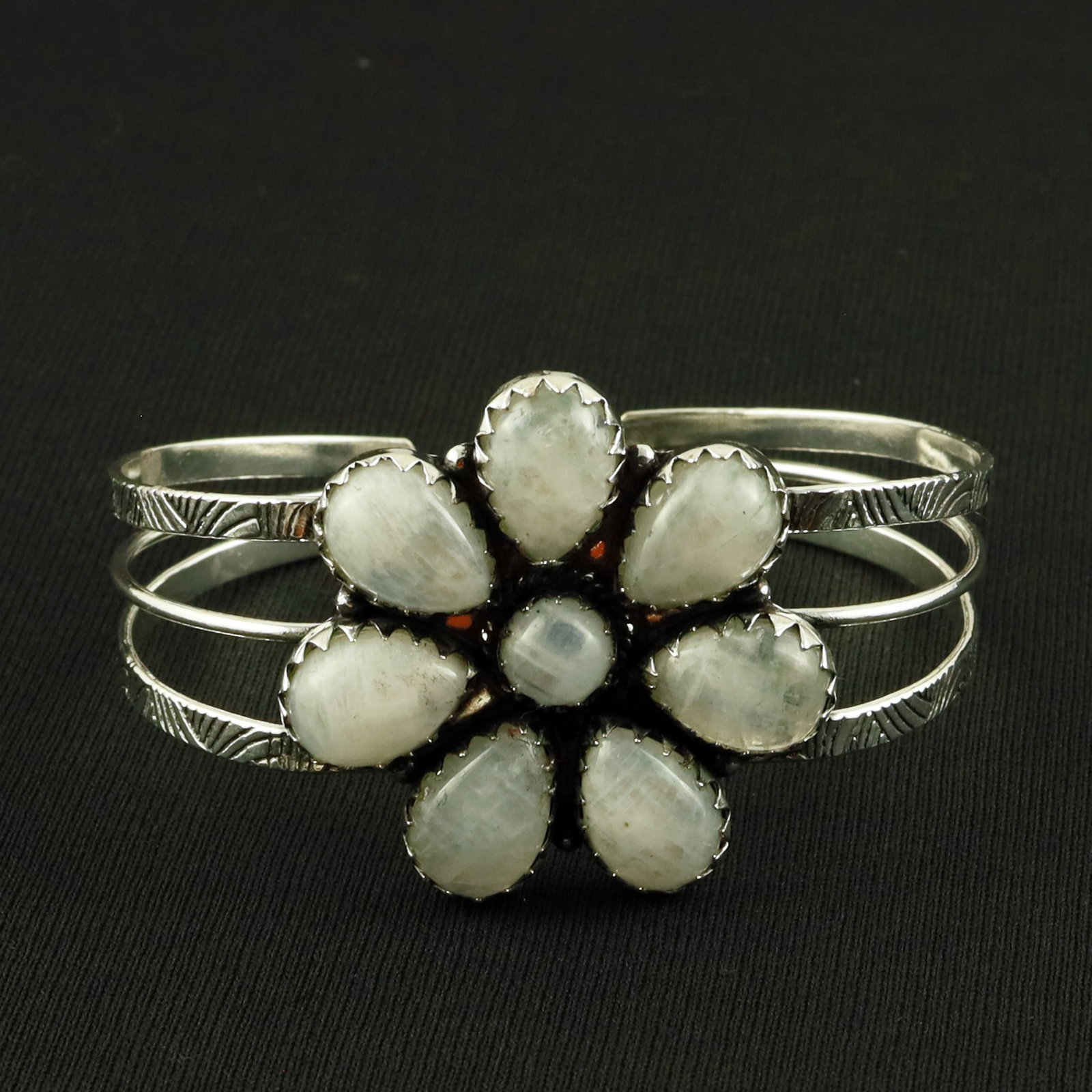 Natural Rainbow Moonstone Sterling Silver Plated Handmade Cuff Bangle: Product ID: 260630164903 Product - Handmade Silver Plated Cuff Bangle Metal - 92.5 Sterling Silver Plated Bangle Size - 7x5 CM (Adjustable) Gemstone - Rainbow Moonstone Gemstone Origin - India Gemston
