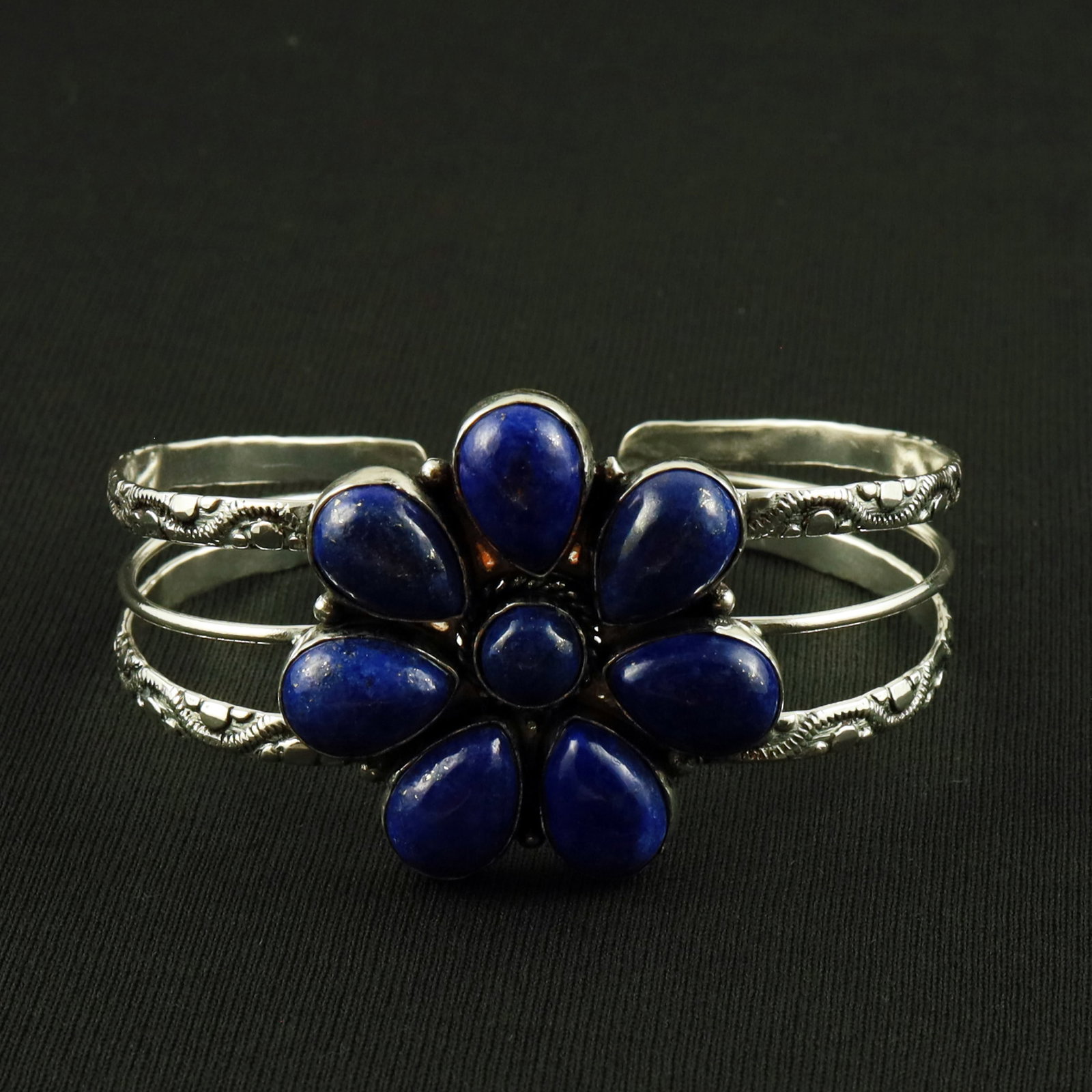 Natural Lapis Lazuli Sterling Silver Plated Handmade Cuff Bangle: Product ID: 260630164728 Product - Handmade Silver Plated Cuff Bangle Metal - 92.5 Sterling Silver Plated Bangle Size - 7x5 CM (Adjustable) Gemstone - Lapis Lazuli Gemstone Origin - Afghanistan Gemsto