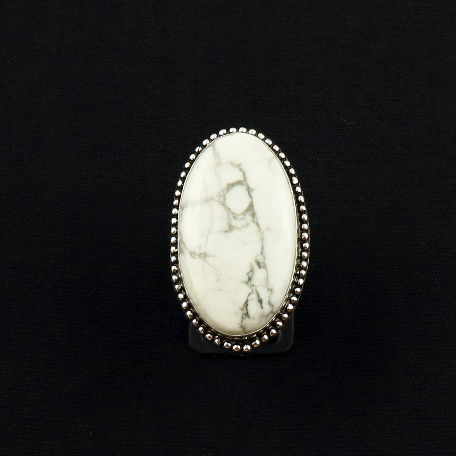 Natural Howlite Sterling Silver Plated Handmade Ring - 9MM: Product ID: 260630152947 Product - Handmade Silver Plated Ring Metal - 92.5 Sterling Silver Plated Ring Size - 9MM Gemstone - Howlite Gemstone Origin - Canada Gemstone Size - 3.5X2 CM Gemstone Shape -