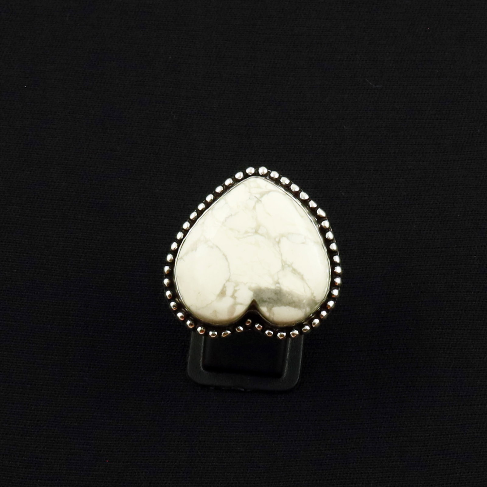 Natural Howlite Sterling Silver Plated Handmade Heart Ring - 8MM: Product ID: 260630152855 Product - Handmade Silver Plated Ring Metal - 92.5 Sterling Silver Plated Ring Size - 8MM Gemstone - Howlite Gemstone Origin - Canada Gemstone Size - 2.5X2.5 CM Gemstone Shape