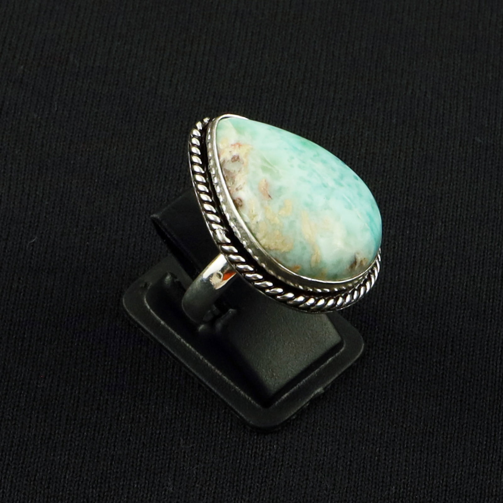 Natural Larimar Sterling Silver Plated Handmade Ring - 5.5MM: Product ID: 260630125442 Product - Handmade Silver Plated Ring Metal - 92.5 Sterling Silver Plated Ring Size - 5.5MM Gemstone - Larimar Gemstone Origin - Dominican Republic Gemstone Size - 2.5X2 CM Ge
