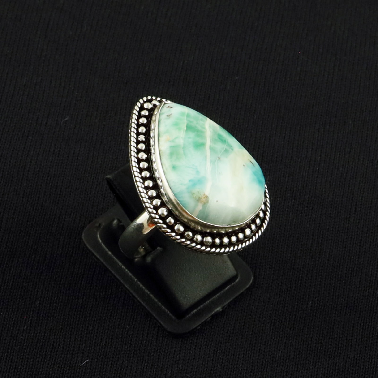 Natural Larimar Sterling Silver Plated Handmade Ring - 8MM: Product ID: 260630125232 Product - Handmade Silver Plated Ring Metal - 92.5 Sterling Silver Plated Ring Size - 8MM Gemstone - Larimar Gemstone Origin - Dominican Republic Gemstone Size - 2.5X2 CM Gems