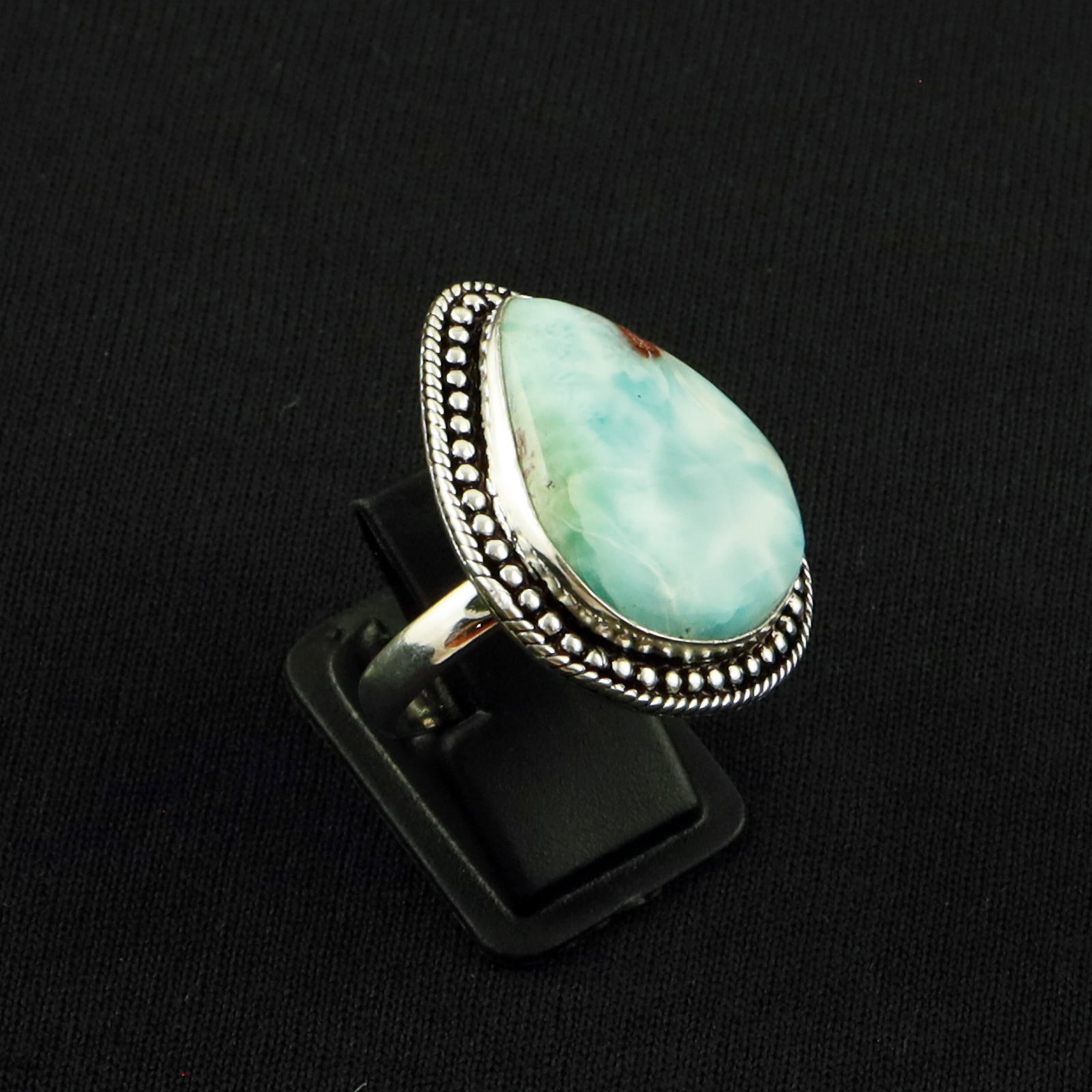 Natural Larimar Sterling Silver Plated Handmade Ring - 9MM: Product ID: 260630125055 Product - Handmade Silver Plated Ring Metal - 92.5 Sterling Silver Plated Ring Size - 9MM Gemstone - Larimar Gemstone Origin - Dominican Republic Gemstone Size - 2.5X2.5 CM Ge