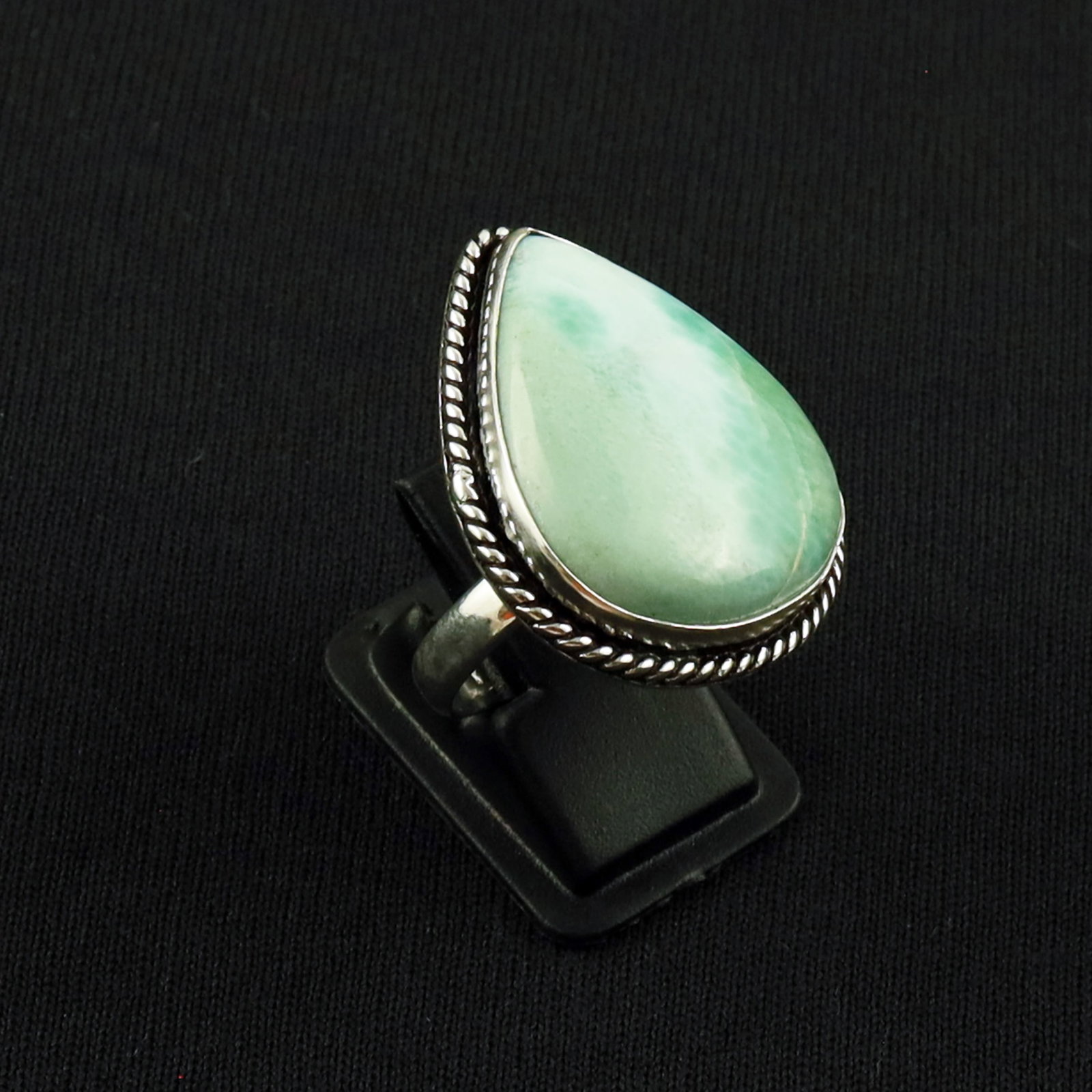 Natural Larimar Sterling Silver Plated Handmade Ring - 8MM: Product ID: 260630124506 Product - Handmade Silver Plated Ring Metal - 92.5 Sterling Silver Plated Ring Size - 8MM Gemstone - Larimar Gemstone Origin - Dominican Republic Gemstone Size - 3X2.5 CM Gems