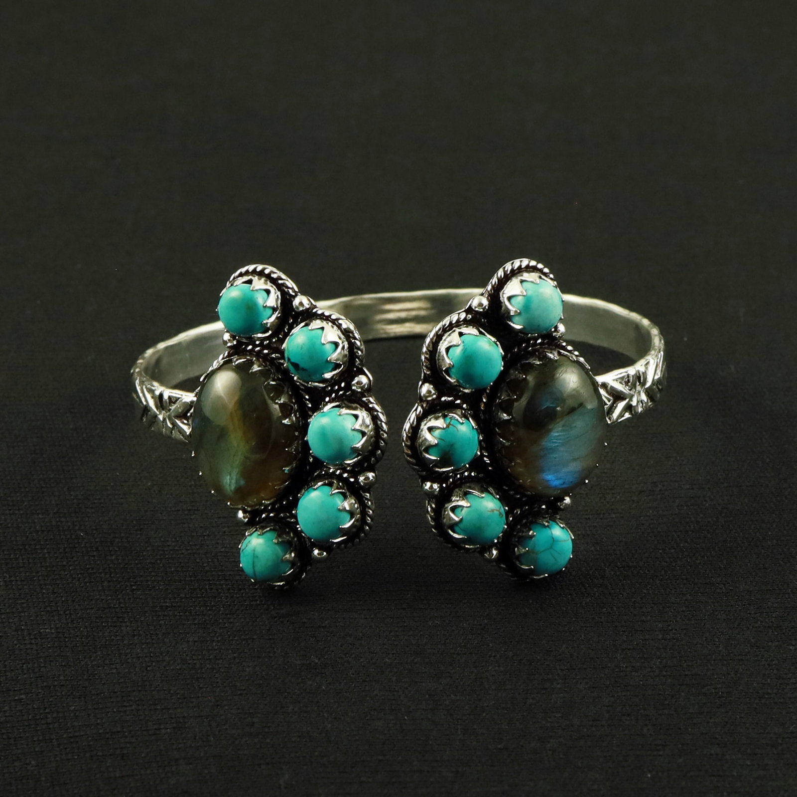 Natural Turquoise & Labradorite Silver Plated Handmade Cuff Bangle (1 of 4)