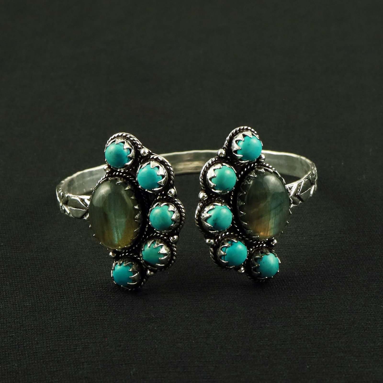 Natural Turquoise & Labradorite Sterling Silver Plated Handmade Cuff Bangle (1 of 4)