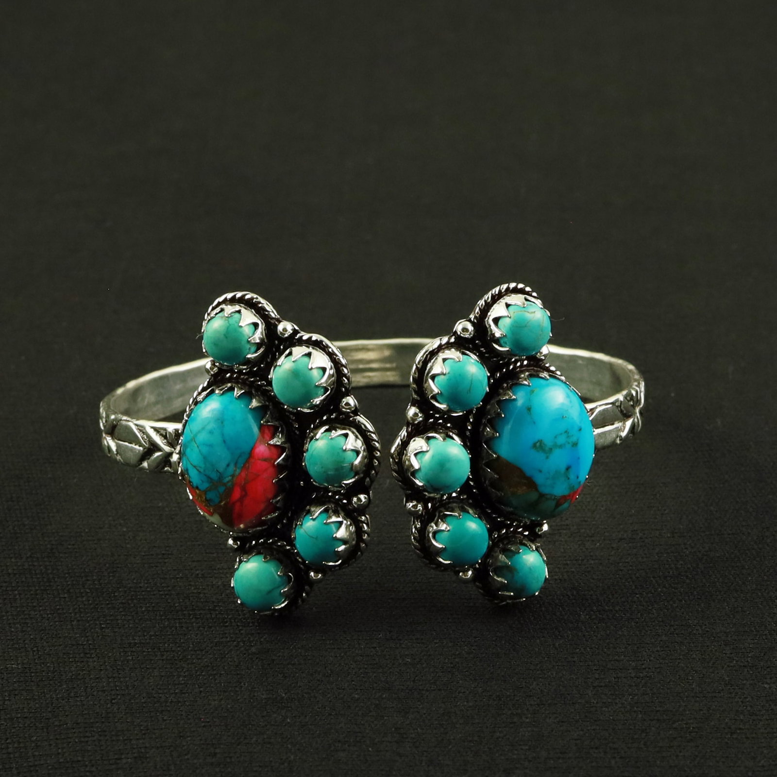 Natural Turquoise & Cotton Candy Silver Plated Handmade Cuff Bangle: Product ID: 260620152326 Product - Handmade Silver Plated Cuff Bangle Metal - 92.5 Sterling Silver Plated Bangle Size - 6x5 CM (Adjustable) Gemstone - Turquoise & Cotton Candy Gemstone Origin - Tibet 