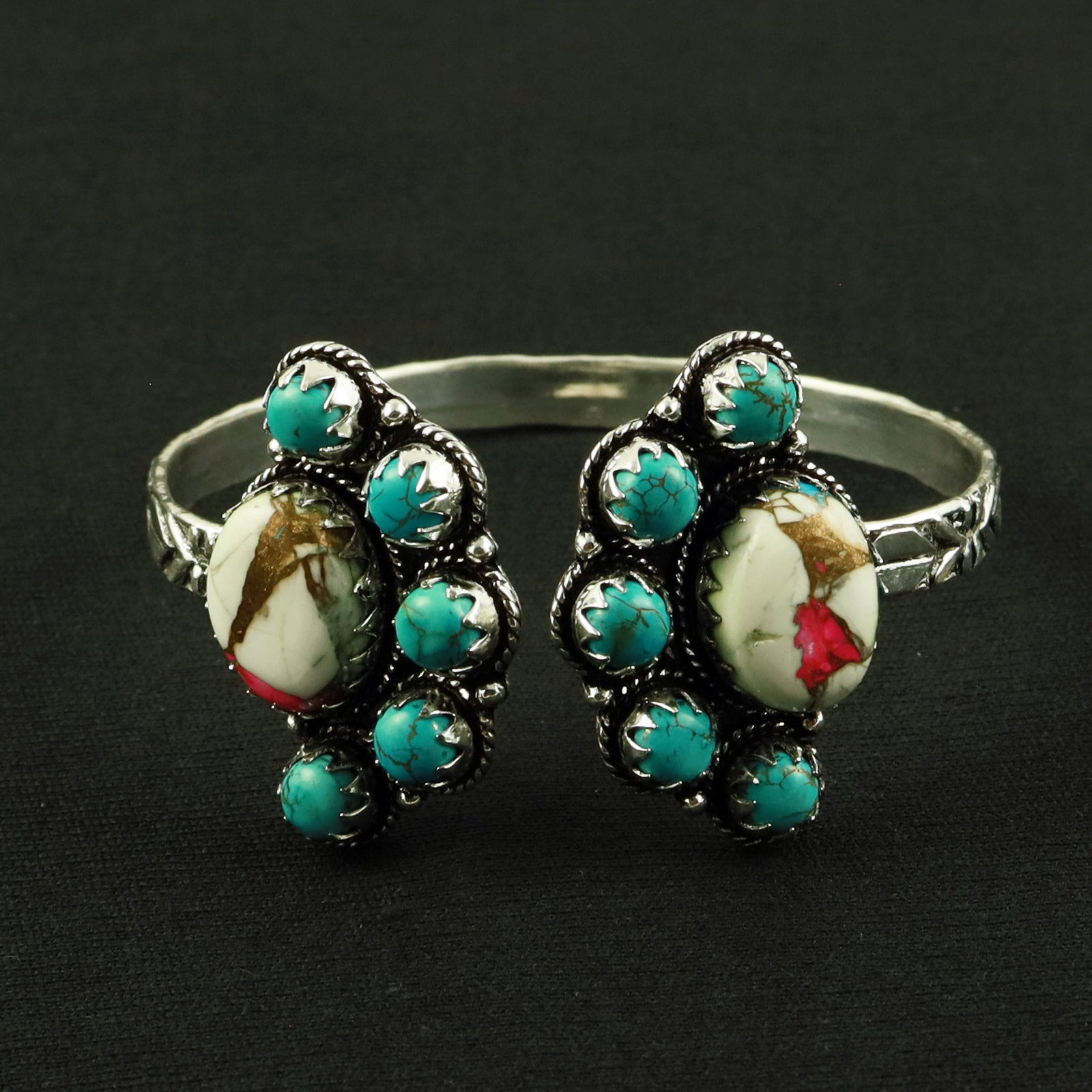 Natural Turquoise & Cotton Candy Silver Plated Handmade Cuff Bangle (1 of 4)