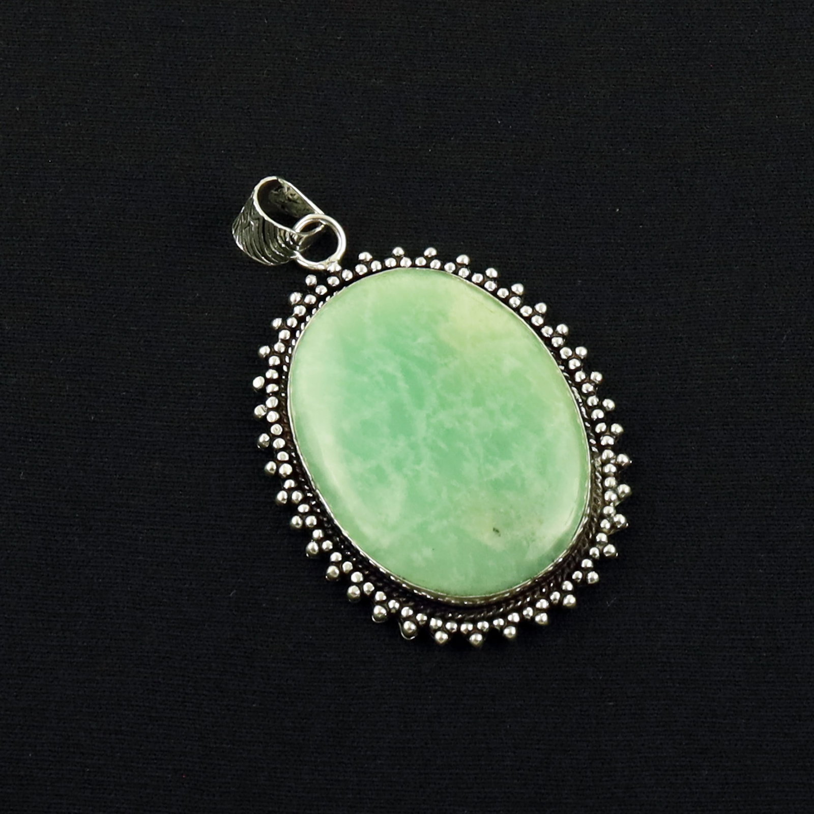 Natural Amazonite Sterling Silver Plated Handmade Pendant: Product ID: 260619170522 Product - Handmade Silver Plated Pendant Metal - 92.5 Sterling Silver Plated Pendant Size - 4x3 CM Gemstone - Amazonite Gemstone Origin - Brazil Gemstone Shape - Oval Pendant 