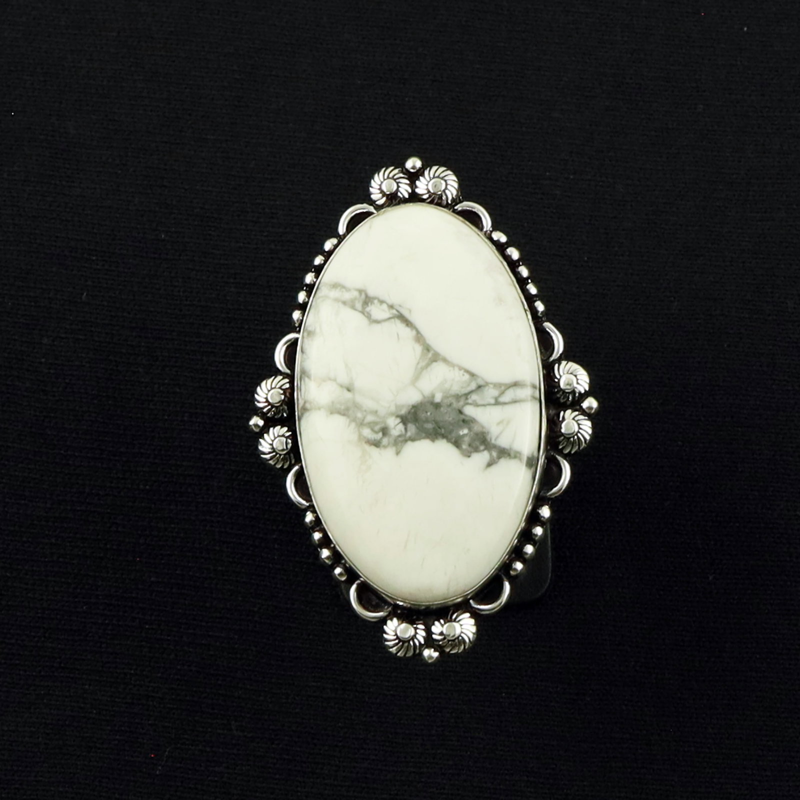 Natural Howlite Sterling Silver Plated Handmade Ring - 7MM: Product ID: 260619150932 Product - Handmade Silver Plated Ring Metal - 92.5 Sterling Silver Plated Ring Size - 7MM Gemstone - Howlite Gemstone Origin - Canada Gemstone Size - 3.5X2 CM Gemstone Shape -