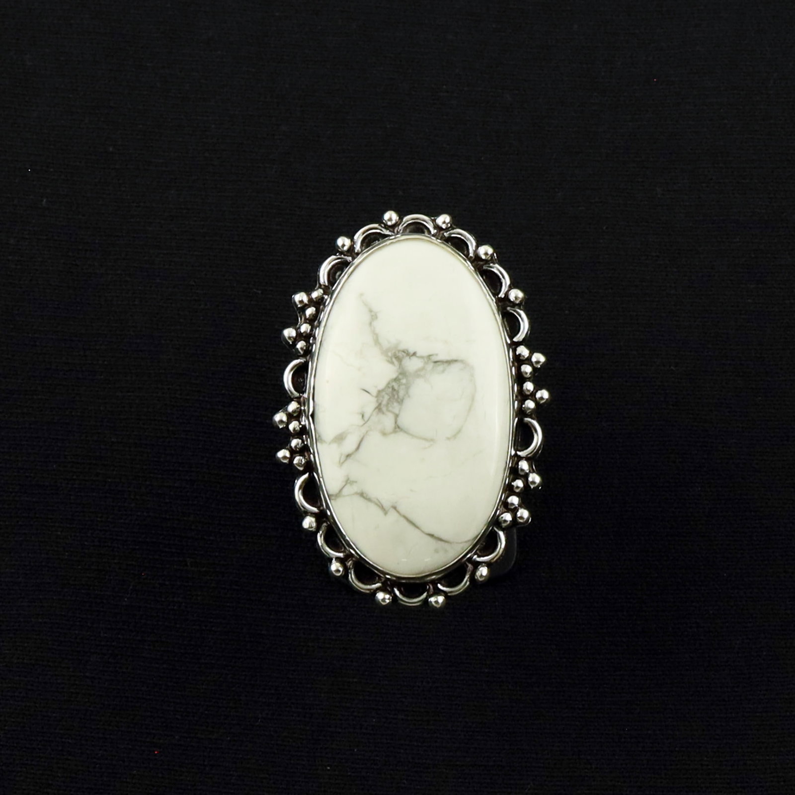 Natural Howlite Sterling Silver Plated Handmade Ring - 9MM: Product ID: 260619150805 Product - Handmade Silver Plated Ring Metal - 92.5 Sterling Silver Plated Ring Size - 9MM Gemstone - Howlite Gemstone Origin - Canada Gemstone Size - 3.5X2 CM Gemstone Shape -