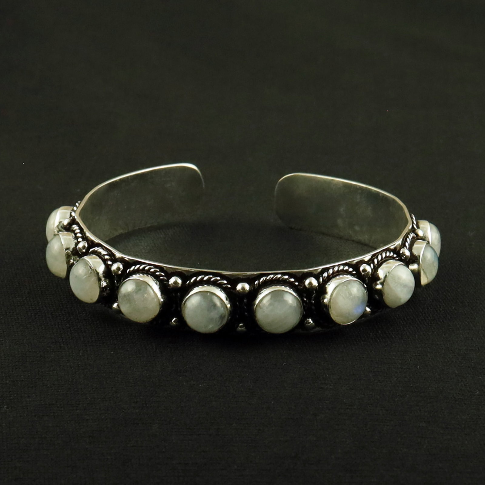 Natural Rainbow Moonstone Sterling Silver Plated Handmade Bangle (1 of 4)
