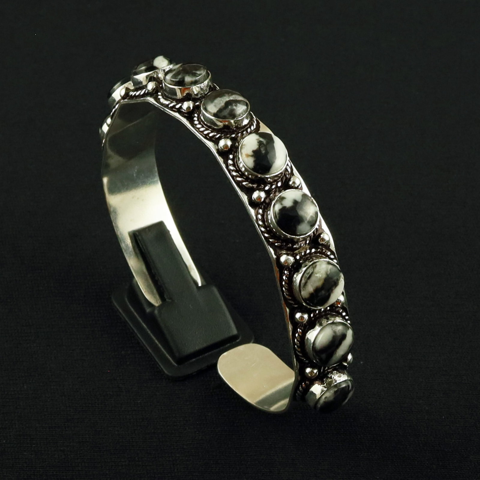 Natural Zebra Jasper Sterling Silver Plated Handmade Cuff Bangle (1 of 4)