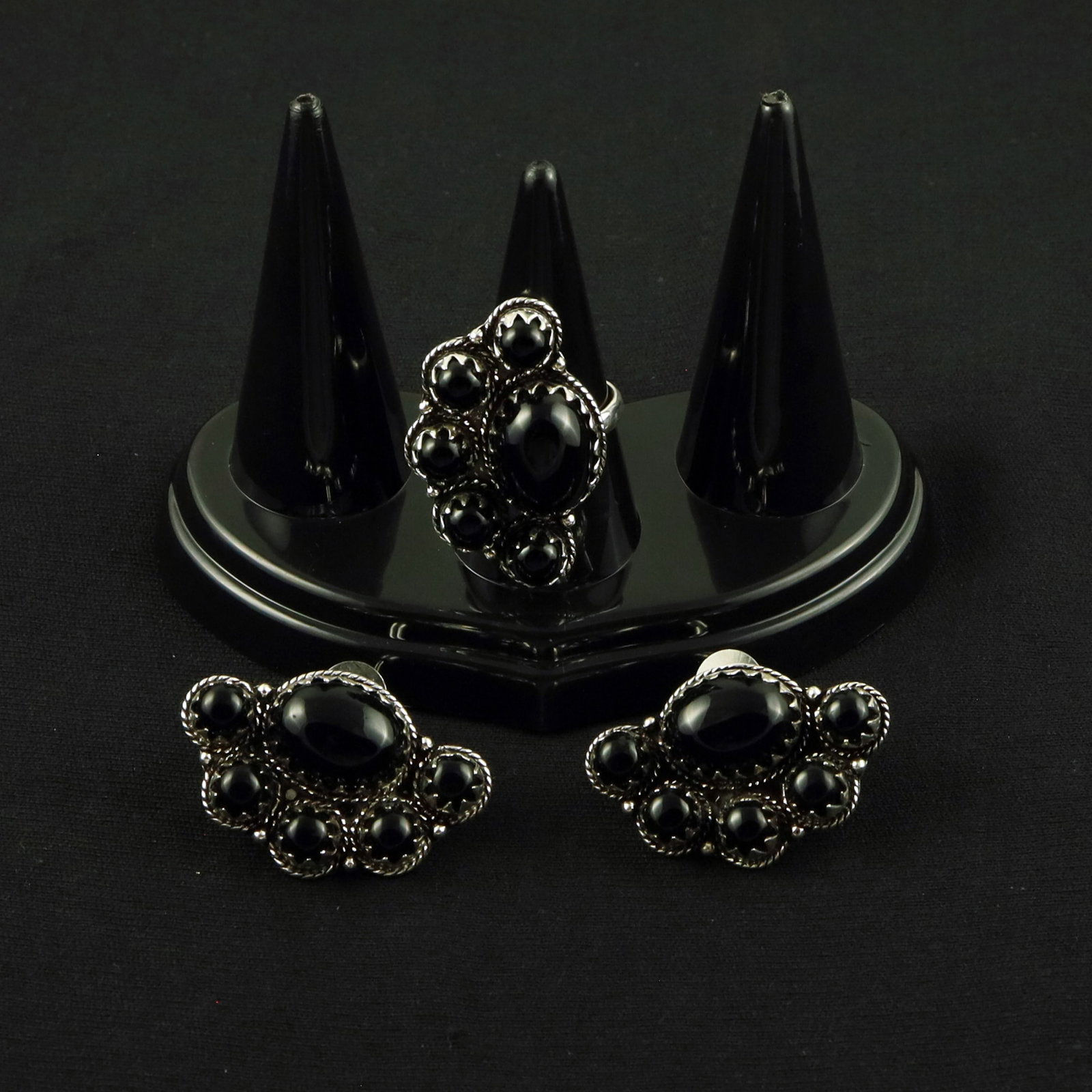 Natural Black Onyx Silver Plated Handmade Ring - 8MM With Stud Earring: Product ID: 260615125658 Product - Handmade Silver Plated Ring With Stud Earring Metal - 92.5 Sterling Silver Plated Earring Type - Stud Ring Size - 8MM Gemstone - Black Onyx Gemstone Origin - India G