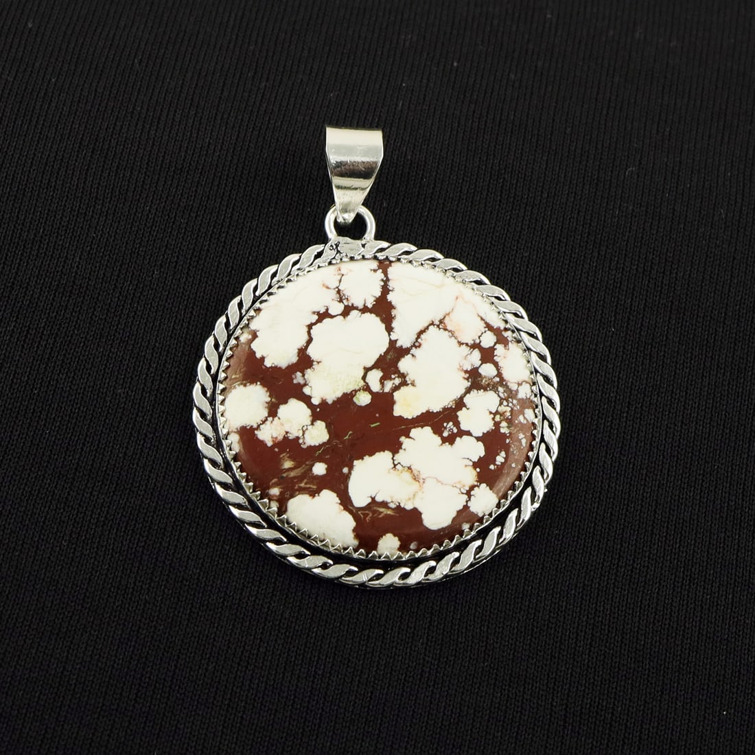 Natural Wild Horse 2 Micron Sterling Silver Plated Handmade Pendant: Product ID: 260818144840 Product - Handmade Silver Plated Pendant Metal - 92.5 2 Micron Sterling Silver Plated Gemstone - Wild Horse Gemstone Origin - United States Gemstone Shape - Round Gemstone Siz