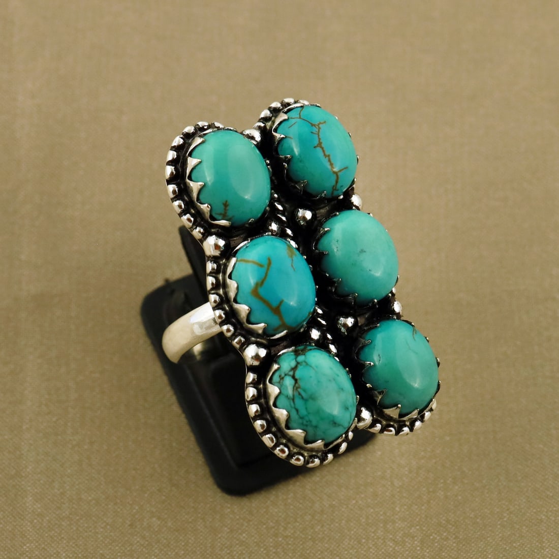 Natural Turquoise Sterling Silver Plated Handmade Ring - 9MM: Product ID: 260808182445 Product - Handmade Silver Plated Ring Metal - 92.5 Sterling Silver Plated Ring Size - 9MM Gemstone - Turquoise Gemstone Origin - Tibet Gemstone Size - 8X10 MM ( 6 Stone ) Gems