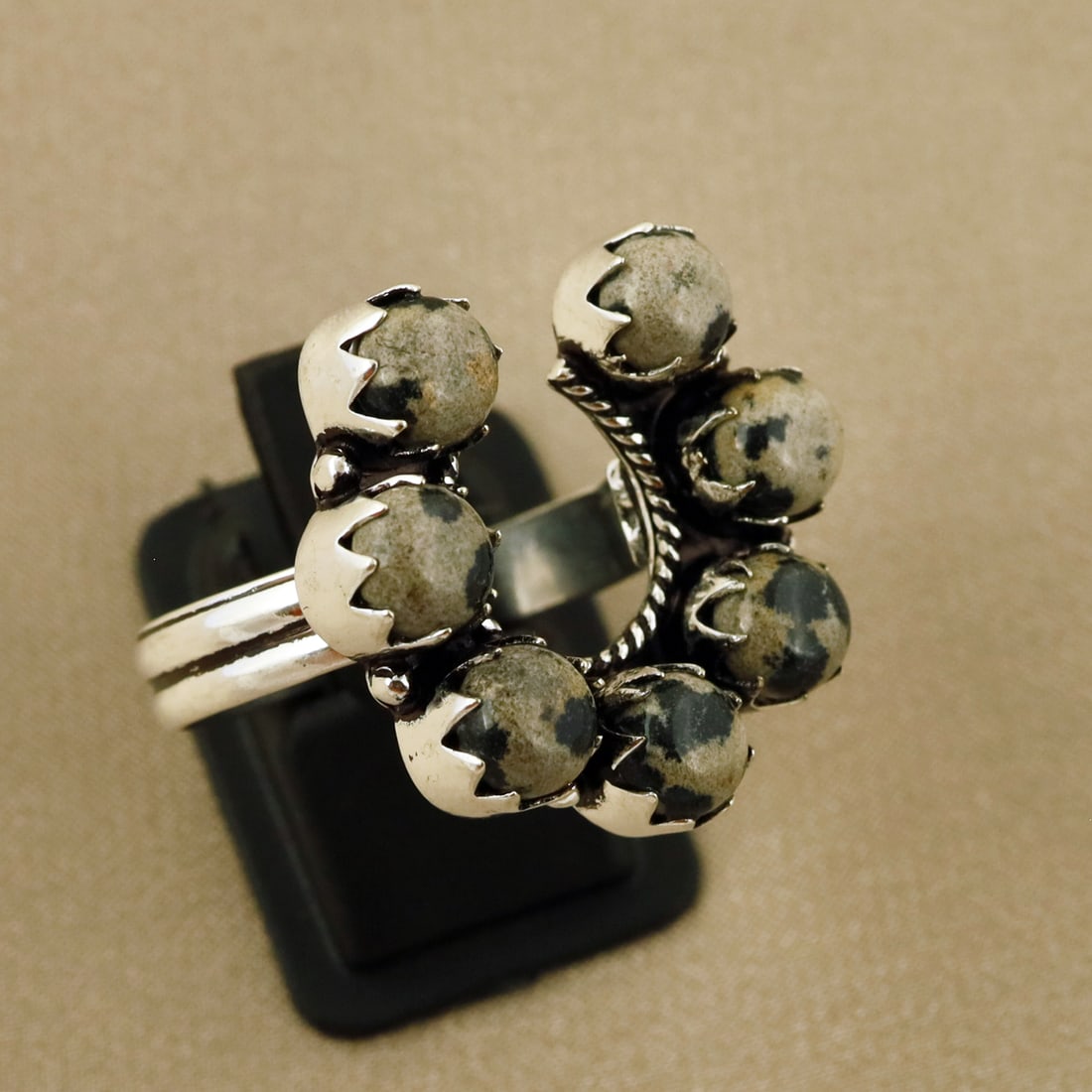 Natural Dalmatian Jasper Sterling Silver Plated Handmade Ring - 8MM ( Adjustable ): Product ID: 260808135320 Product - Handmade Silver Plated Ring Metal - 92.5 Sterling Silver Plated Ring Size - 10.5MM ( Adjustable ) Gemstone - Dalmatian Jasper Gemstone Origin - Mexico Gemstone Size 