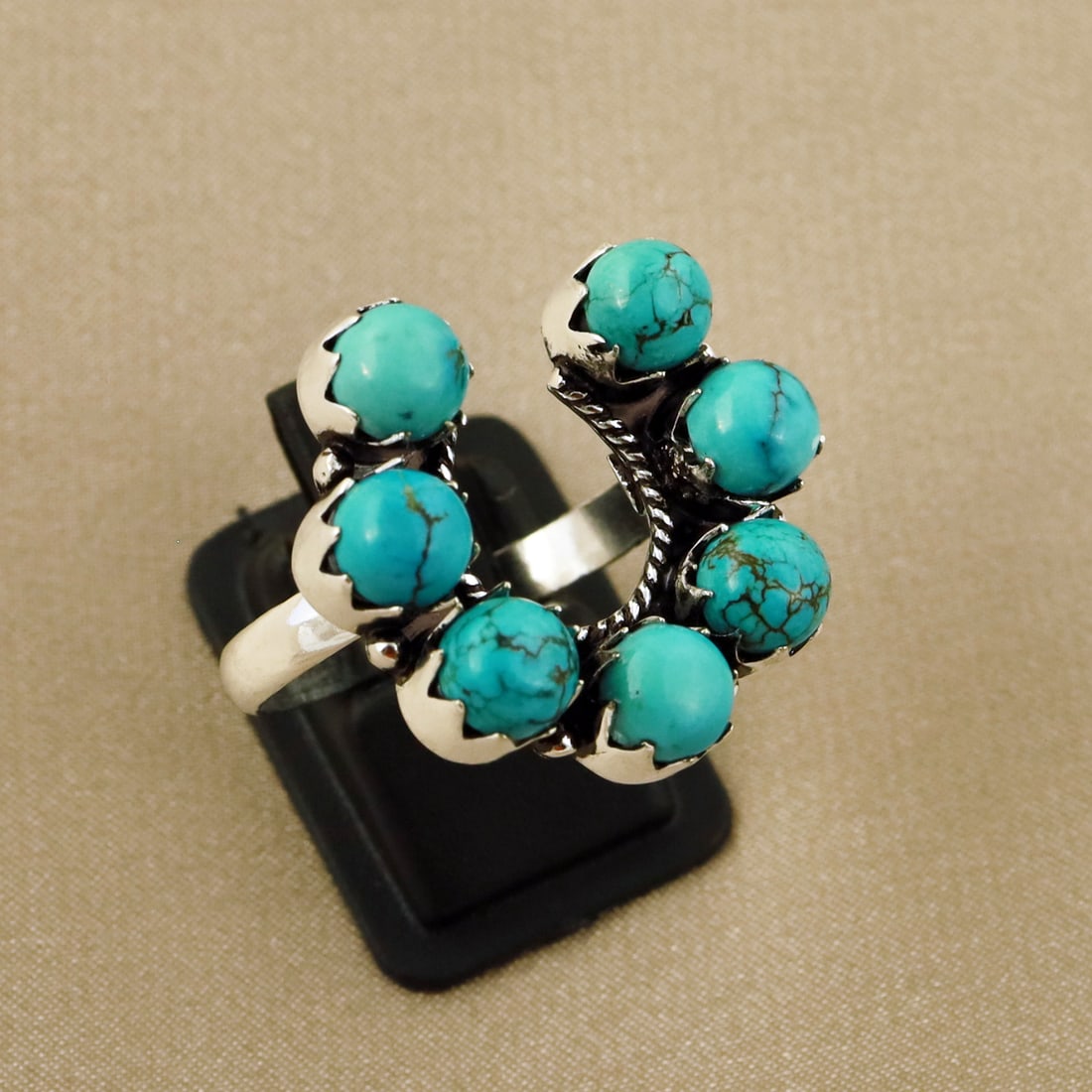 Natural Turquoise Sterling Silver Plated Handmade Ring - 11MM: Product ID: 260808134952 Product - Handmade Silver Plated Ring Metal - 92.5 Sterling Silver Plated Ring Size - 11MM Gemstone - Turquoise Gemstone Origin - Tibet Gemstone Size - 6MM ( 7 Stone ) Gemston