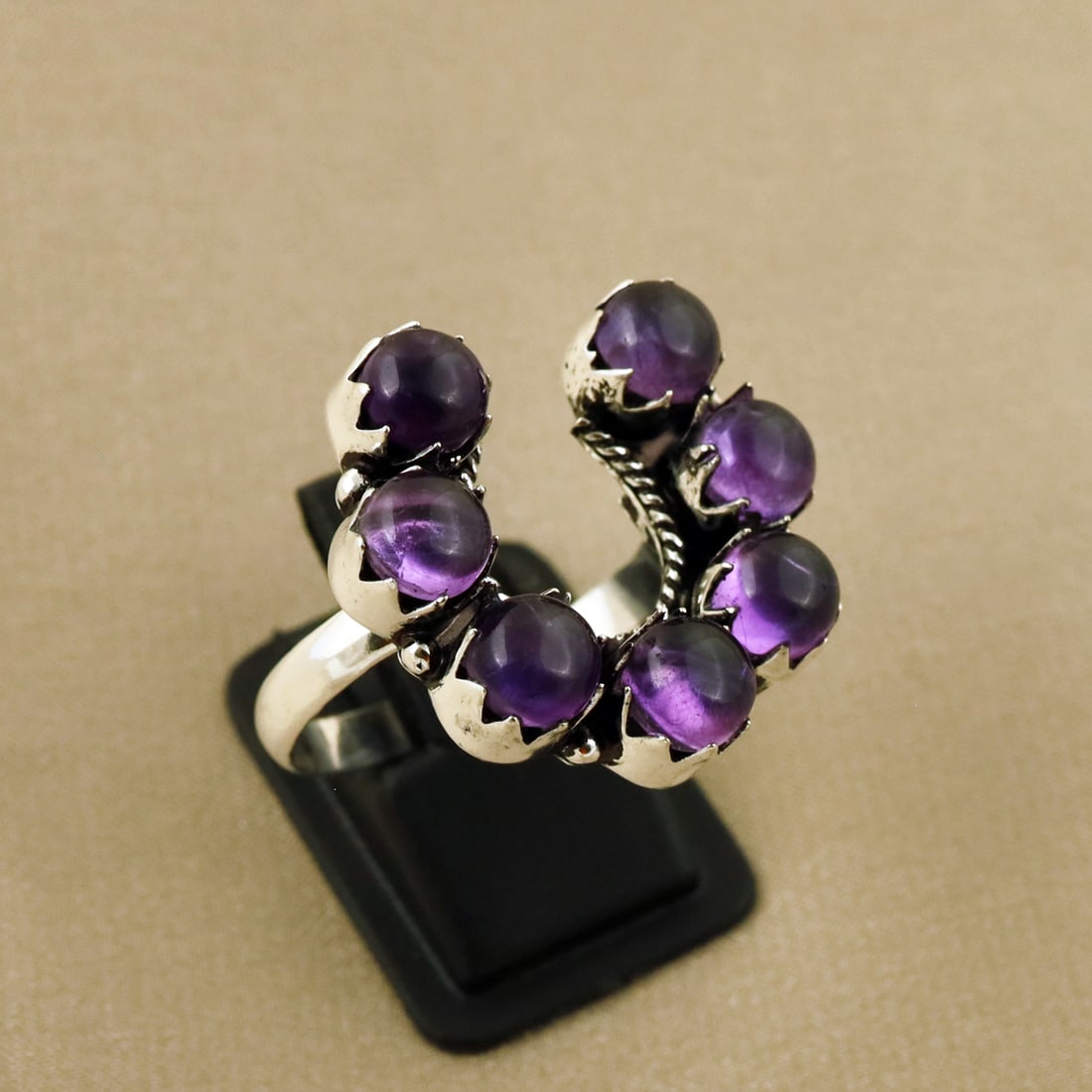 Natural Amethyst Sterling Silver Plated Handmade Ring - 11MM: Product ID: 260808134424 Product - Handmade Silver Plated Ring Metal - 92.5 Sterling Silver Plated Ring Size - 11MM Gemstone - Amethyst Gemstone Origin - Africa Gemstone Size - 6MM ( 7 Stone ) Gemston