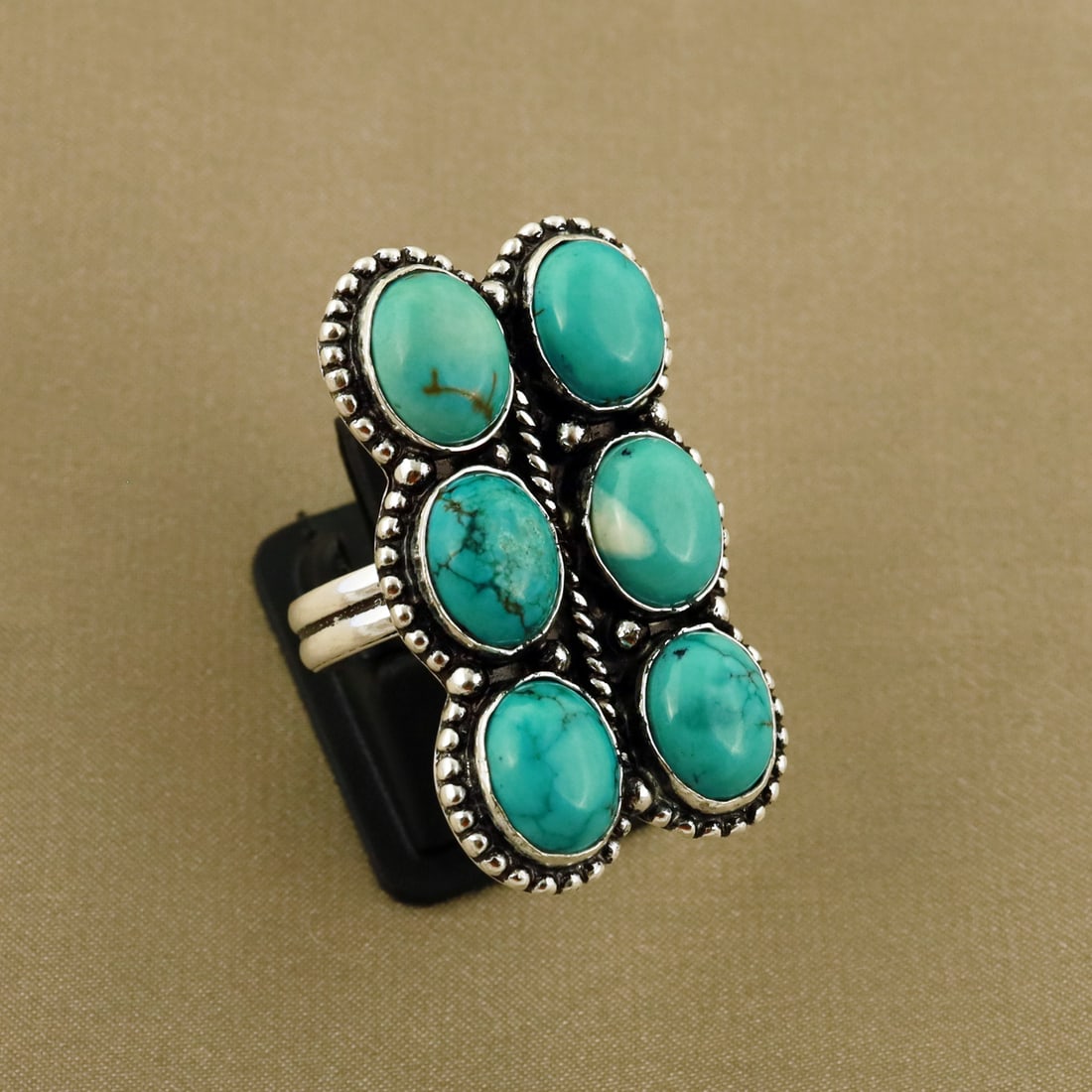 Natural Turquoise Sterling Silver Plated Handmade Ring - 8MM ( Adjustable ): Product ID: 260808182310 Product - Handmade Silver Plated Ring Metal - 92.5 Sterling Silver Plated Ring Size - 8MM ( Adjustable ) Gemstone - Turquoise Gemstone Origin - Tibet Gemstone Size - 8X10 MM (