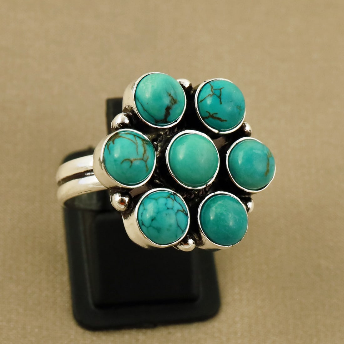Natural Turquoise Sterling Silver Plated Handmade Ring - 8MM ( Adjustable ): Product ID: 260808124518 Product - Handmade Silver Plated Ring Metal - 92.5 Sterling Silver Plated Ring Size - 8MM ( Adjustable ) Gemstone - Turquoise Gemstone Origin - Tibet Gemstone Size - 6MM ( 7 S