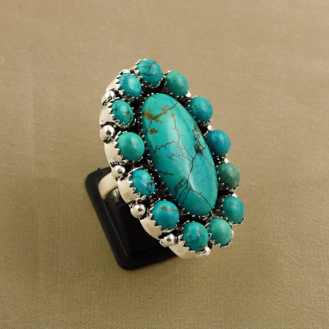 Natural Turquoise 2 Micron Sterling Silver Plated Handmade Ring - 7.5MM: Product ID: 260805121611 Product - Handmade Silver Plated Ring Metal - 92.5 2 Micron Sterling Silver Plated Ring Size - 7.5MM Gemstone - Turquoise Gemstone Origin - Tibet Gemstone Size - 3X2 CM ( 1 St