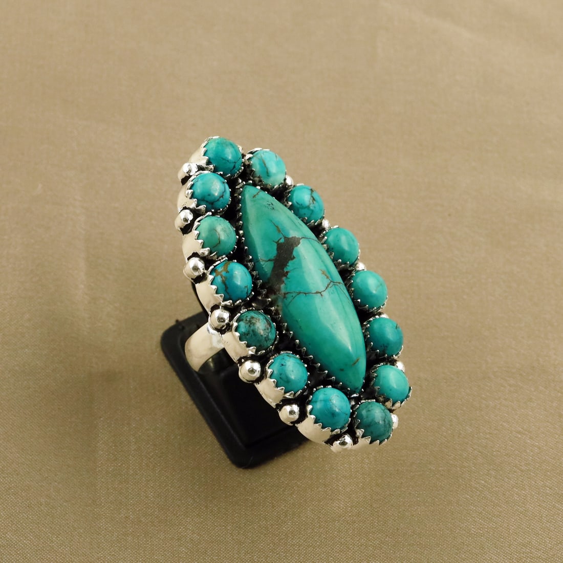 Natural Turquoise 2 Micron Sterling Silver Plated Handmade Ring - 8.5MM: Product ID: 260805121956 Product - Handmade Silver Plated Ring Metal - 92.5 2 Micron Sterling Silver Plated Ring Size - 8.5MM Gemstone - Turquoise Gemstone Origin - Tibet Gemstone Size - 3.5X1.5 CM ( 