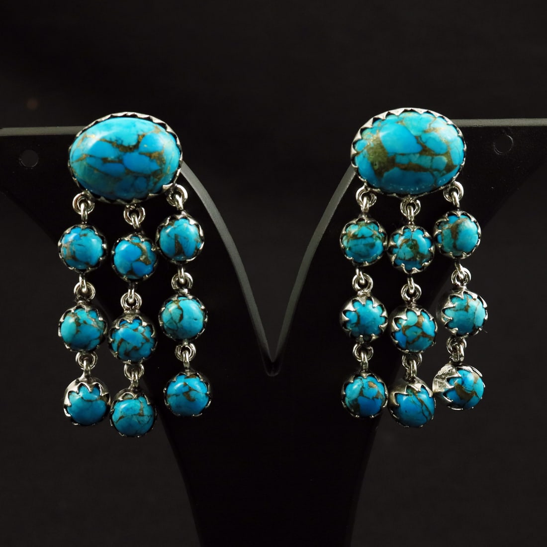 Natural Kingman Turquoise Sterling Silver Plated Handmade Stud Earring (1 of 3)