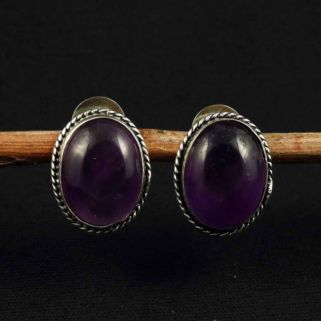 Natural Amethyst Sterling Silver Plated Handmade Stud Earring: Product ID: 260711131741 Product - Handmade Silver Plated Stud Earring Metal - 92.5 Sterling Silver Plated Earring Type - Stud Gemstone - Amethyst Gemstone Origin - Africa Gemstone Size - 12X16 MM ( 2