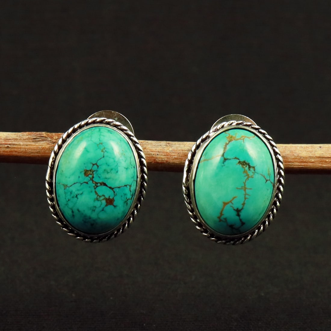Natural Turquoise Sterling Silver Plated Handmade Stud Earring: Product ID: 260711125307 Product - Handmade Silver Plated Stud Earring Metal - 92.5 Sterling Silver Plated Earring Type - Stud Gemstone - Turquoise Gemstone Origin - Tibet Gemstone Size - 12X16 MM ( 2