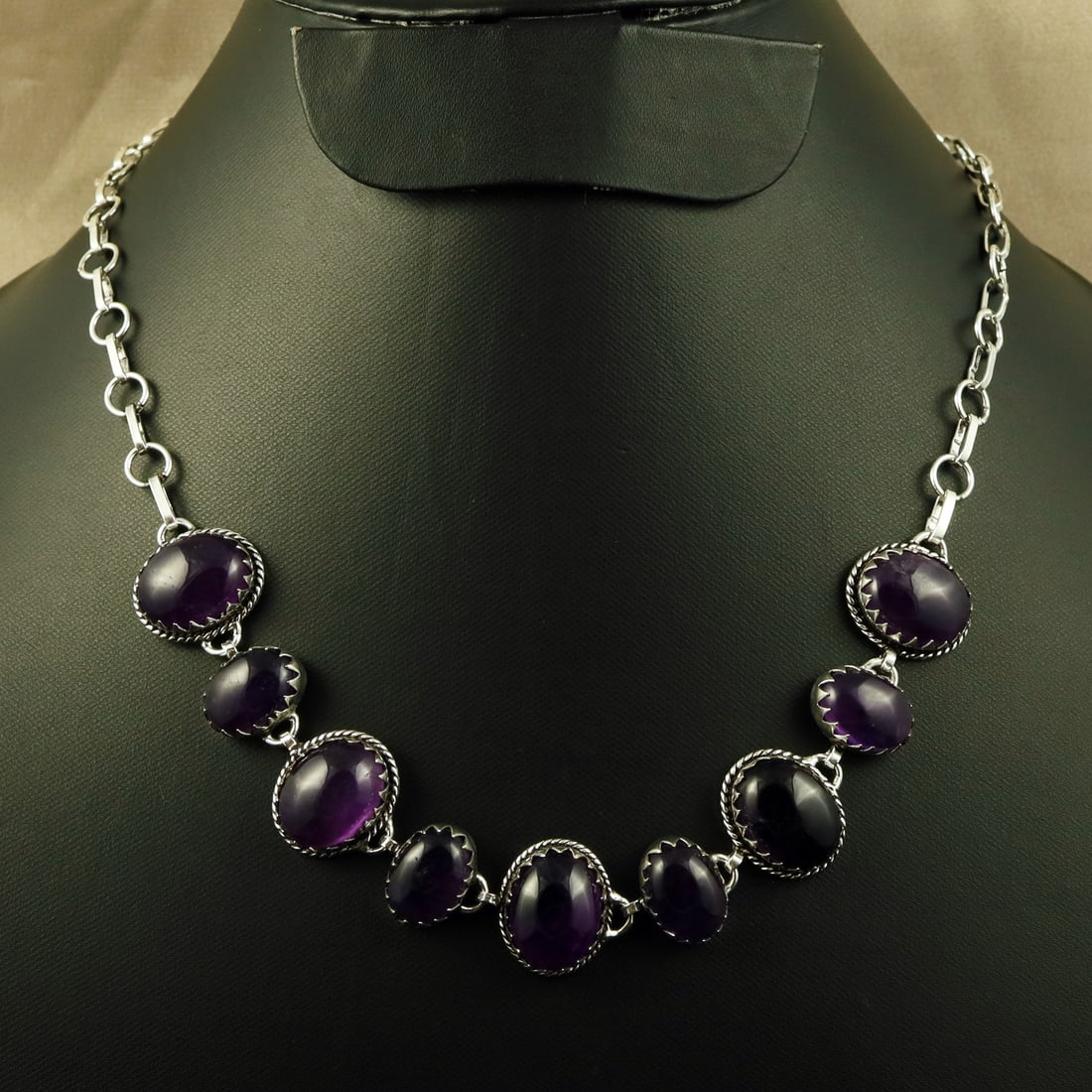 Natural Amethyst Sterling Silver Plated Handmade Necklace: Product ID: 260708112614 Product - Handmade Silver Plated Necklace Metal - 92.5 Sterling Silver Plated Necklace Length - 18 Inch Gemstone - Amethyst Gemstone Size - 12X16 MM (5 Stone), 10X14 MM (4 Sto
