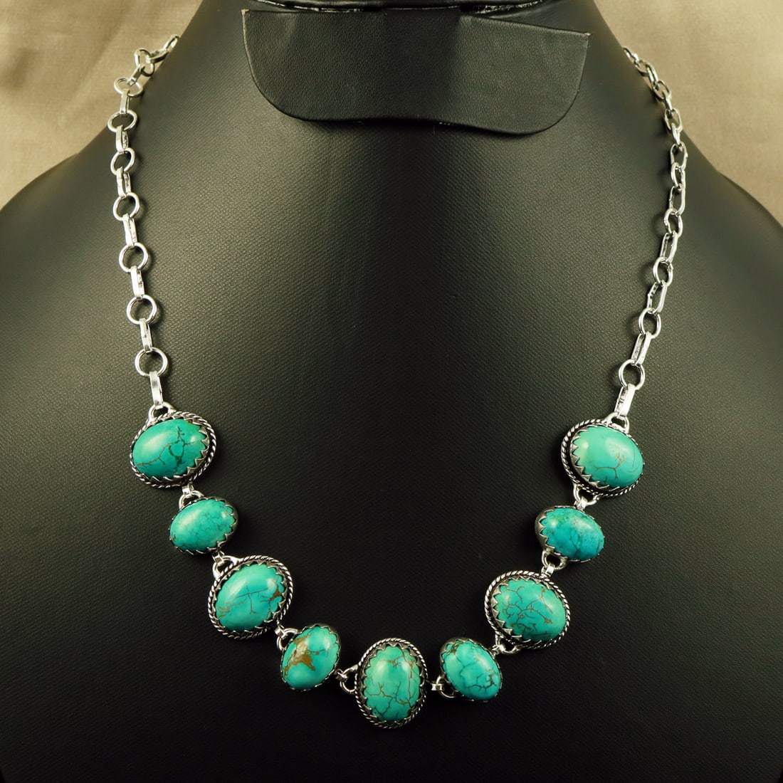 Natural Turquoise Sterling Silver Plated Handmade Choker Necklace: Product ID: 260708111120 Product - Handmade Silver Plated Necklace Metal - 92.5 Sterling Silver Plated Necklace Length - 18 Inch Gemstone - Turquoise Gemstone Size - 12X16 MM (5 Stone), 10X14 MM (4 St