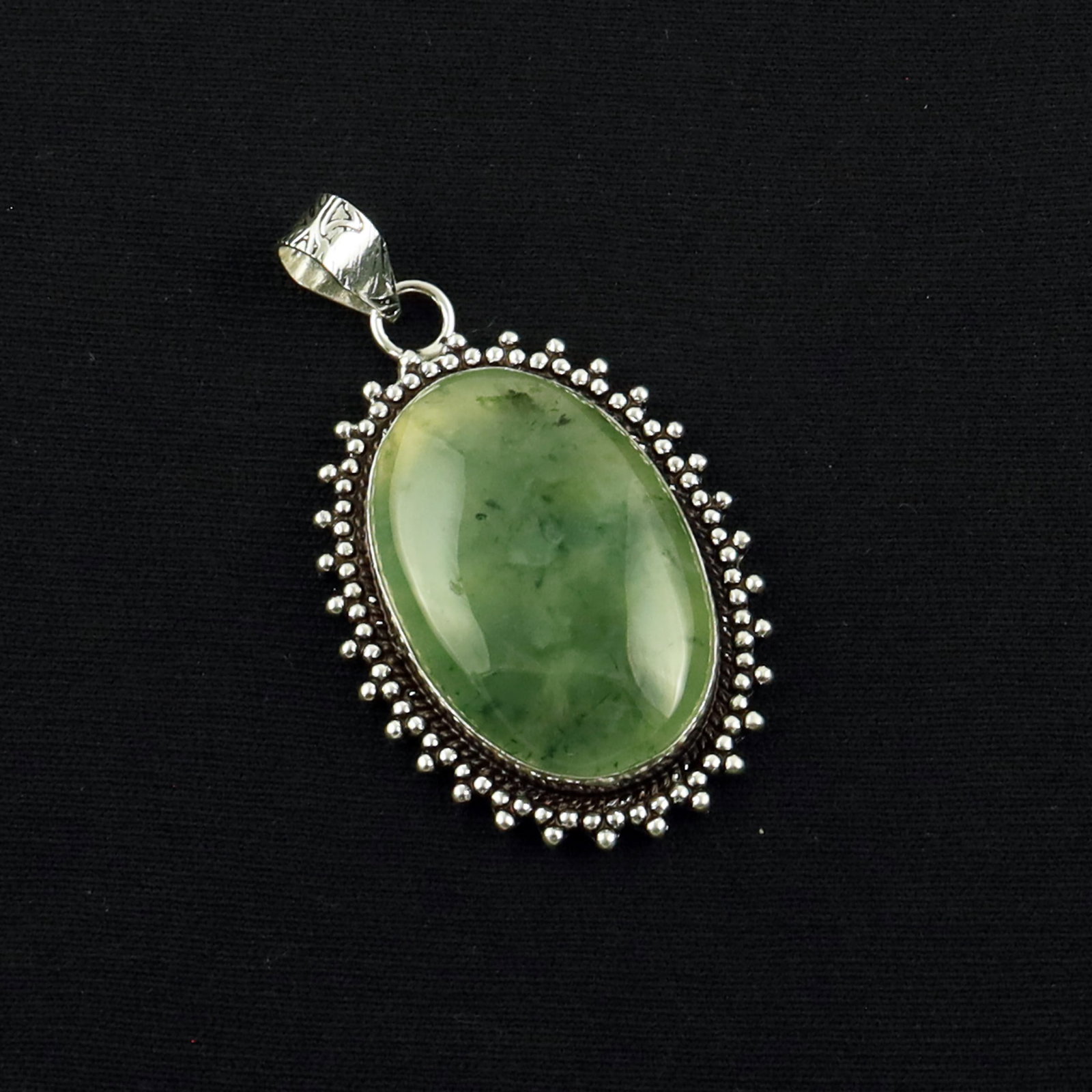 Natural Prehnite Sterling Silver Plated Handmade Pendant (1 of 3)