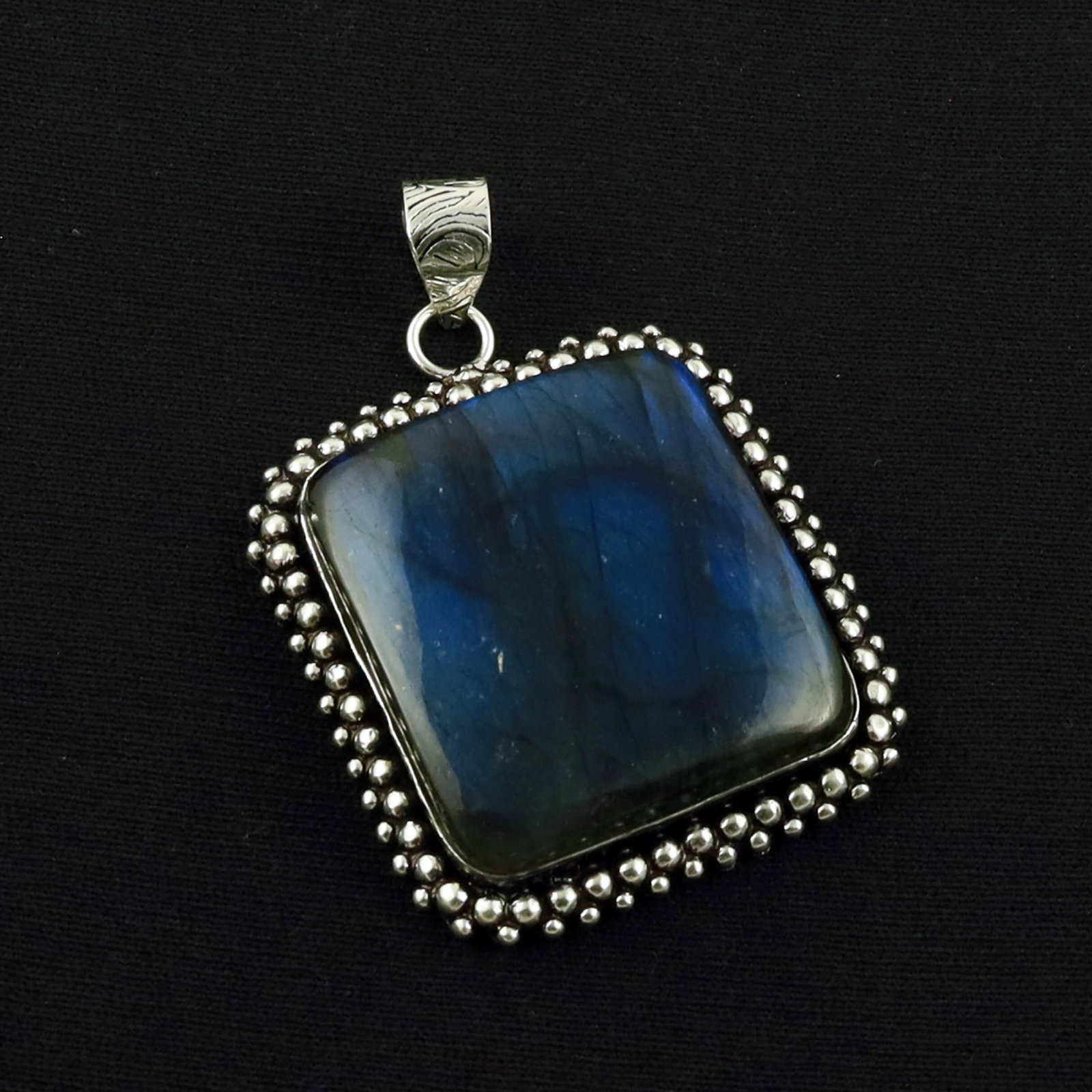 Natural Blue Labradorite Sterling Silver Plated Handmade Pendant: Product ID: 260619172014 Product - Handmade Silver Plated Pendant Metal - 92.5 Sterling Silver Plated Pendant Size - 3.5X3 CM Gemstone - Labradorite Gemstone Origin - Canada Gemstone Shape - Square Pe