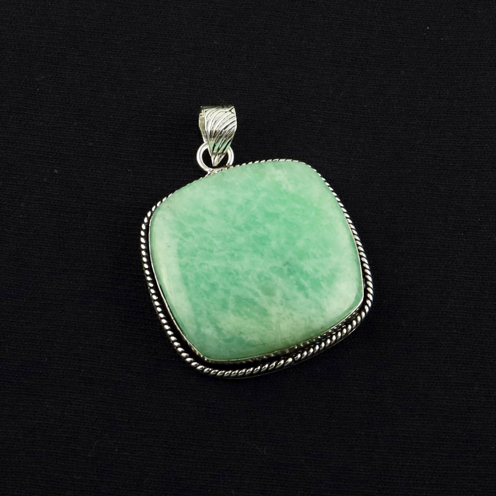 Natural Amazonite Sterling Silver Plated Handmade Pendant: Product ID: 260619171717 Product - Handmade Silver Plated Pendant Metal - 92.5 Sterling Silver Plated Pendant Size - 3X3 CM Gemstone - Amazonite Gemstone Origin - Brazil Gemstone Shape - Square Pendan