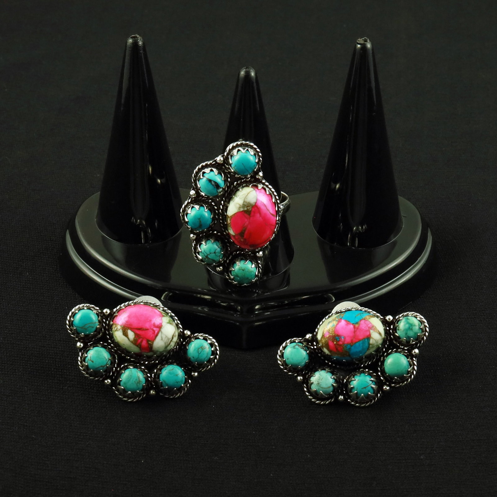 Natural Cotton Candy Silver Plated Handmade Ring With - 9MM Stud Earring: Product ID: 260615124017 Product - Handmade Silver Plated Ring With Stud Earring Metal - 92.5 Sterling Silver Plated Earring Type - Stud Ring Size - 9MM Gemstone - Cotton Candy Gemstone Origin - Unite