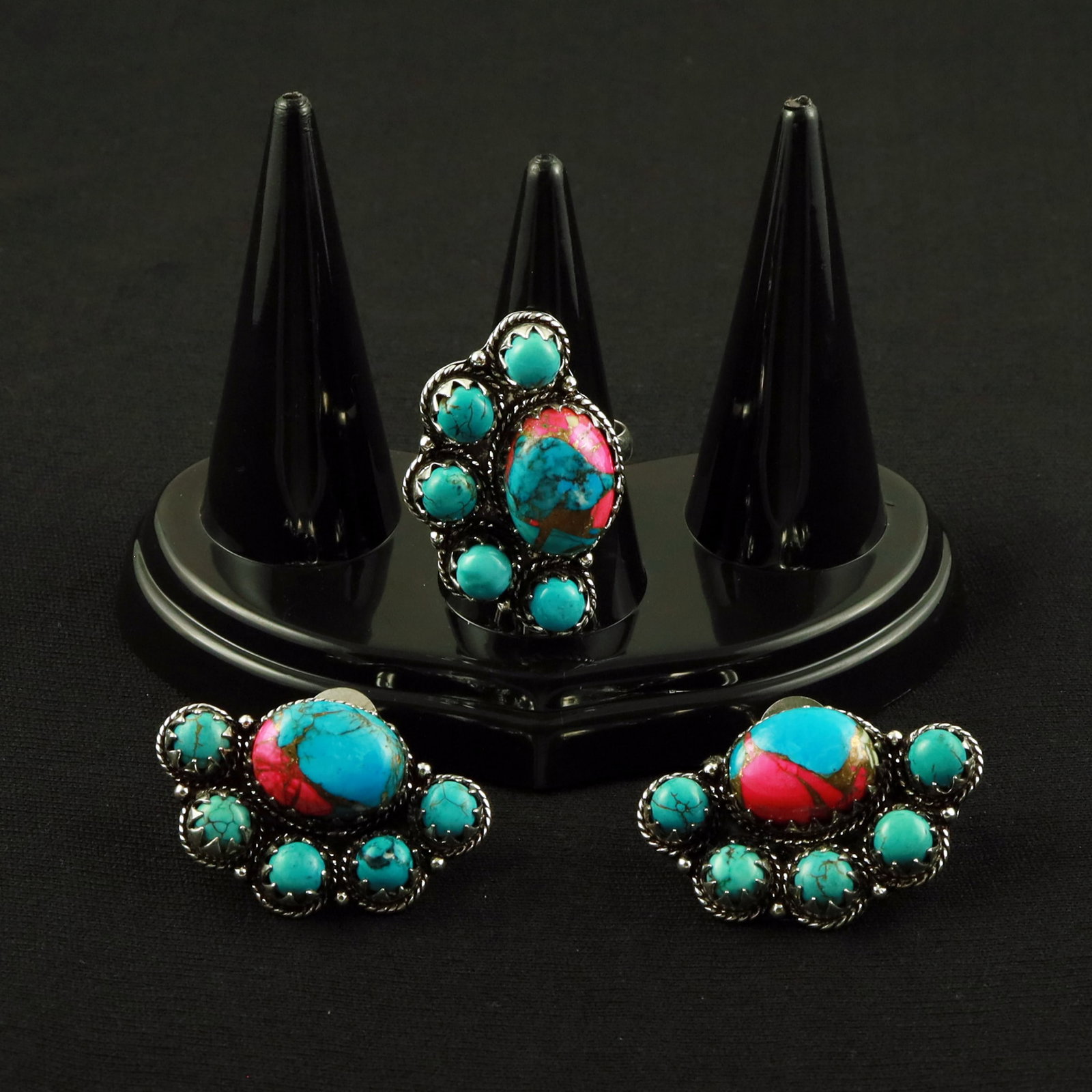 Natural Cotton Candy Silver Plated Handmade Ring - 8MM With Stud Earring: Product ID: 260615123931 Product - Handmade Silver Plated Ring With Stud Earring Metal - 92.5 Sterling Silver Plated Earring Type - Stud Ring Size - 8MM Gemstone - Cotton Candy Gemstone Origin - Unite