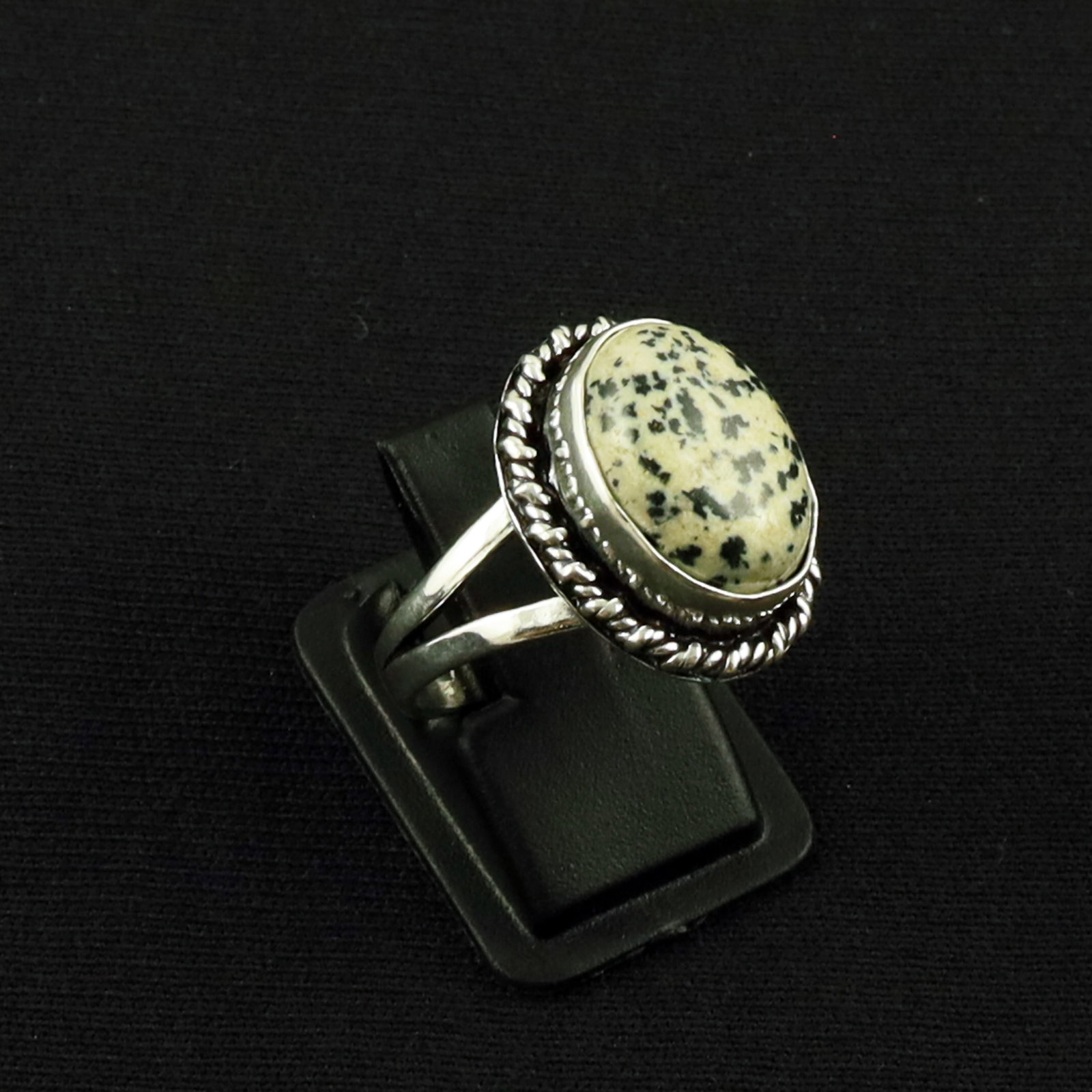Natural Dalmatian Jasper Sterling Silver Plated Handmade Ring - 7MM: Product ID: 260613125541 Product - Handmade Silver Plated Ring Metal - 92.5 Sterling Silver Plated Ring Size - 7MM Gemstone - Dalmatian Jasper Gemstone Origin - Mexico Gemstone Size - 12X16 MM Gemston