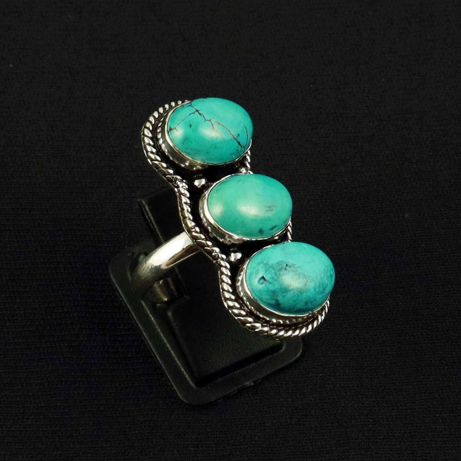 Natural Turquoise Sterling Silver Plated Handmade Ring - 8MM: Product ID: 260611174325 Product - Handmade Silver Plated Ring Metal - 92.5 Sterling Silver Plated Ring Size - 8MM Gemstone - Turquoise Gemstone Origin - Tibet Gemstone Size - 10X14 MM ( 3 Stone ) Gem