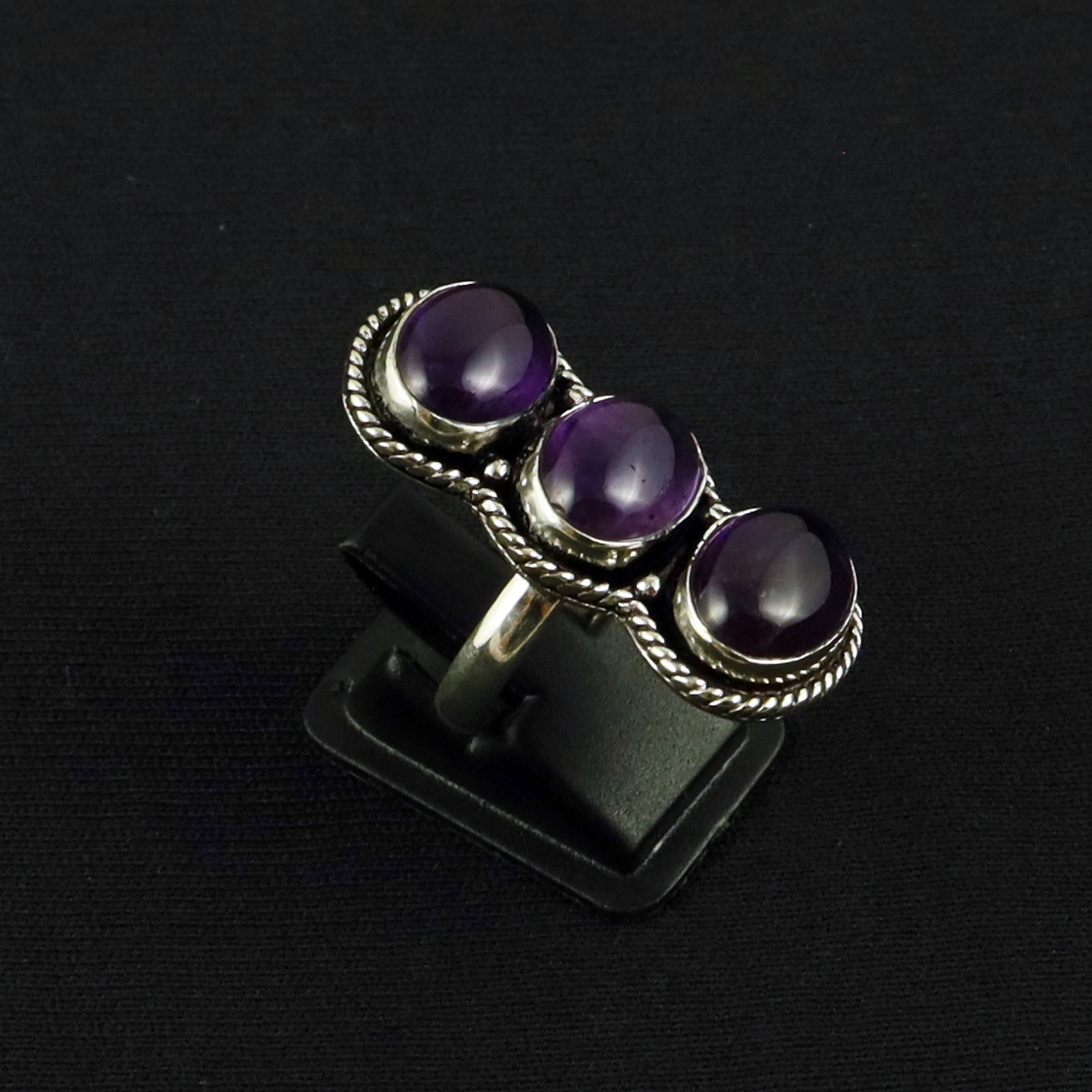 Natural Amethyst Sterling Silver Plated Handmade Ring - 7MM: Product ID: 260611173729 Product - Handmade Silver Plated Ring Metal - 92.5 Sterling Silver Plated Ring Size - 7MM Gemstone - Amethyst Gemstone Origin - Brazil Gemstone Size - 10X14 MM ( 3 Stone ) Gem
