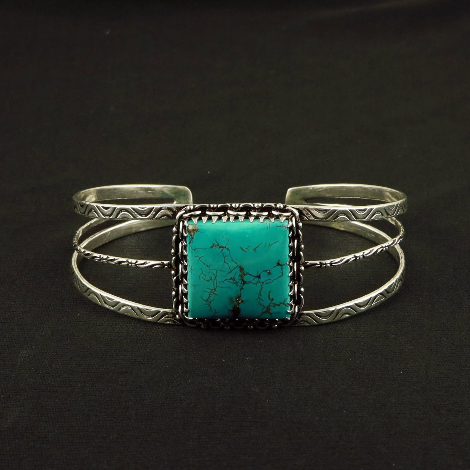 Natural Turquoise Sterling Silver Plated Handmade Cuff Bangle (1 of 3)