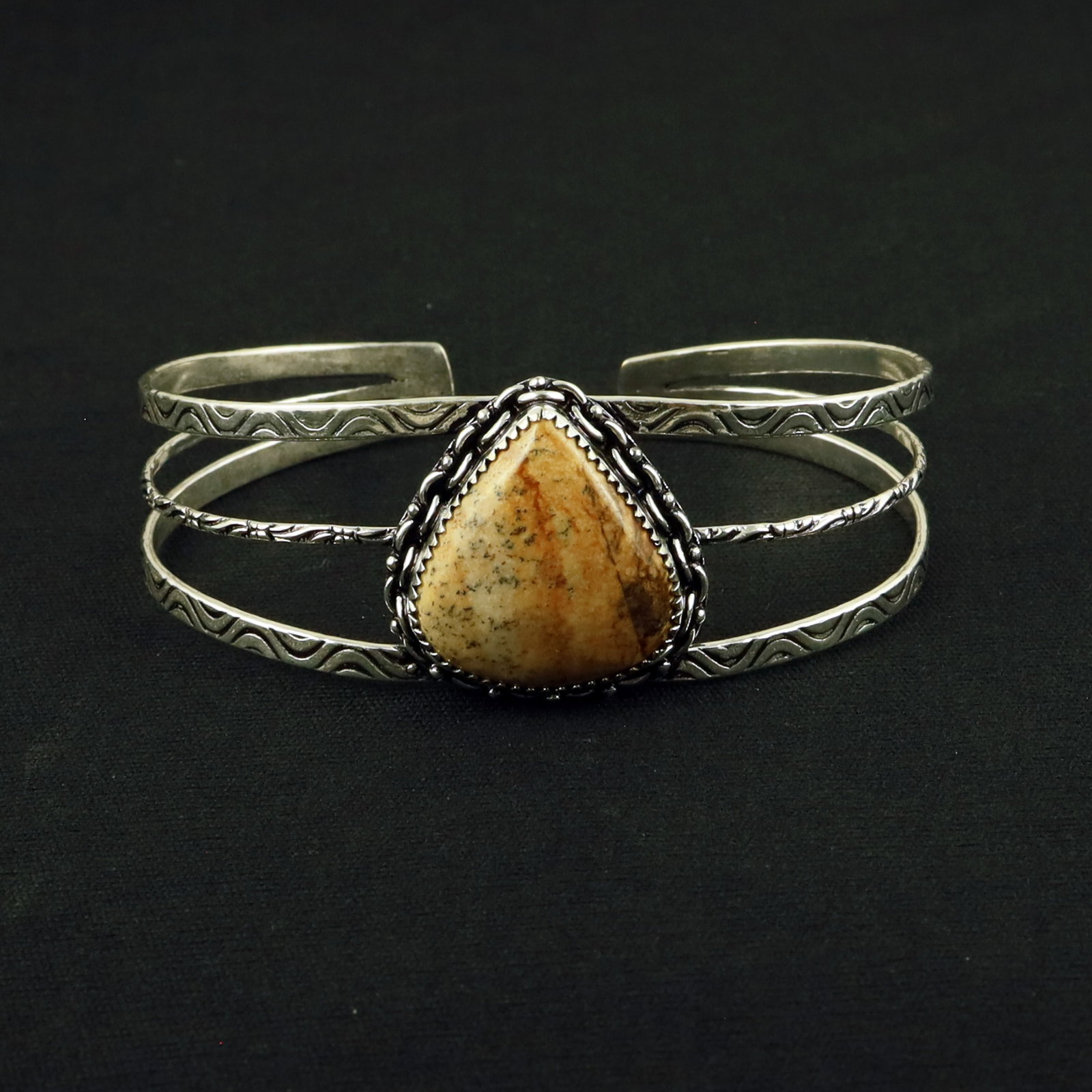 Natural Picture Jasper Sterling Silver Plated Handmade Cuff Bangle (1 of 3)