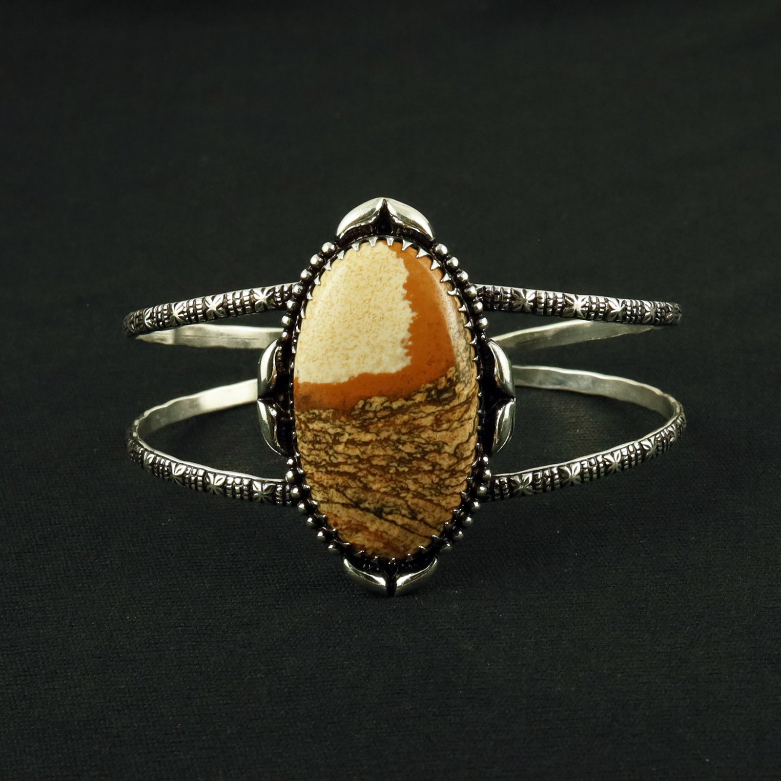 Natural Picture Jasper Sterling Silver Plated Handmade Cuff Bangle (1 of 3)