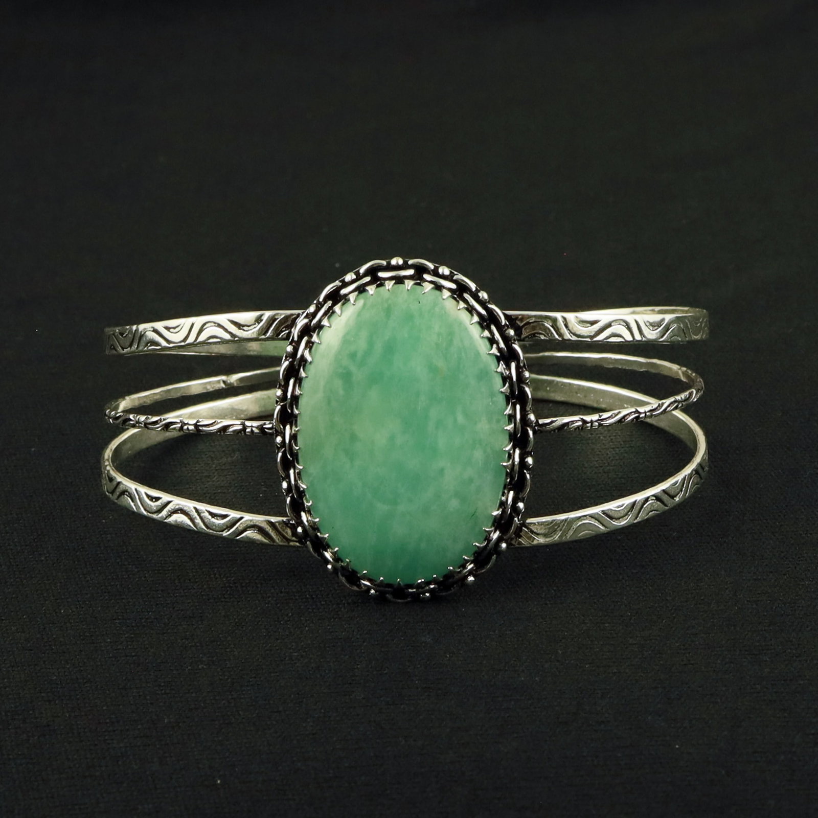 Natural Amazonite Sterling Silver Plated Handmade Cuff Bangle: Product ID: 260611142713 Product - Handmade Silver Plated Cuff Bangle Metal - 92.5 Sterling Silver Plated Bangle Size - 7.5x5.5 CM (Adjustable) Gemstone - Amazonite Gemstone Origin - Russia Gemstone S