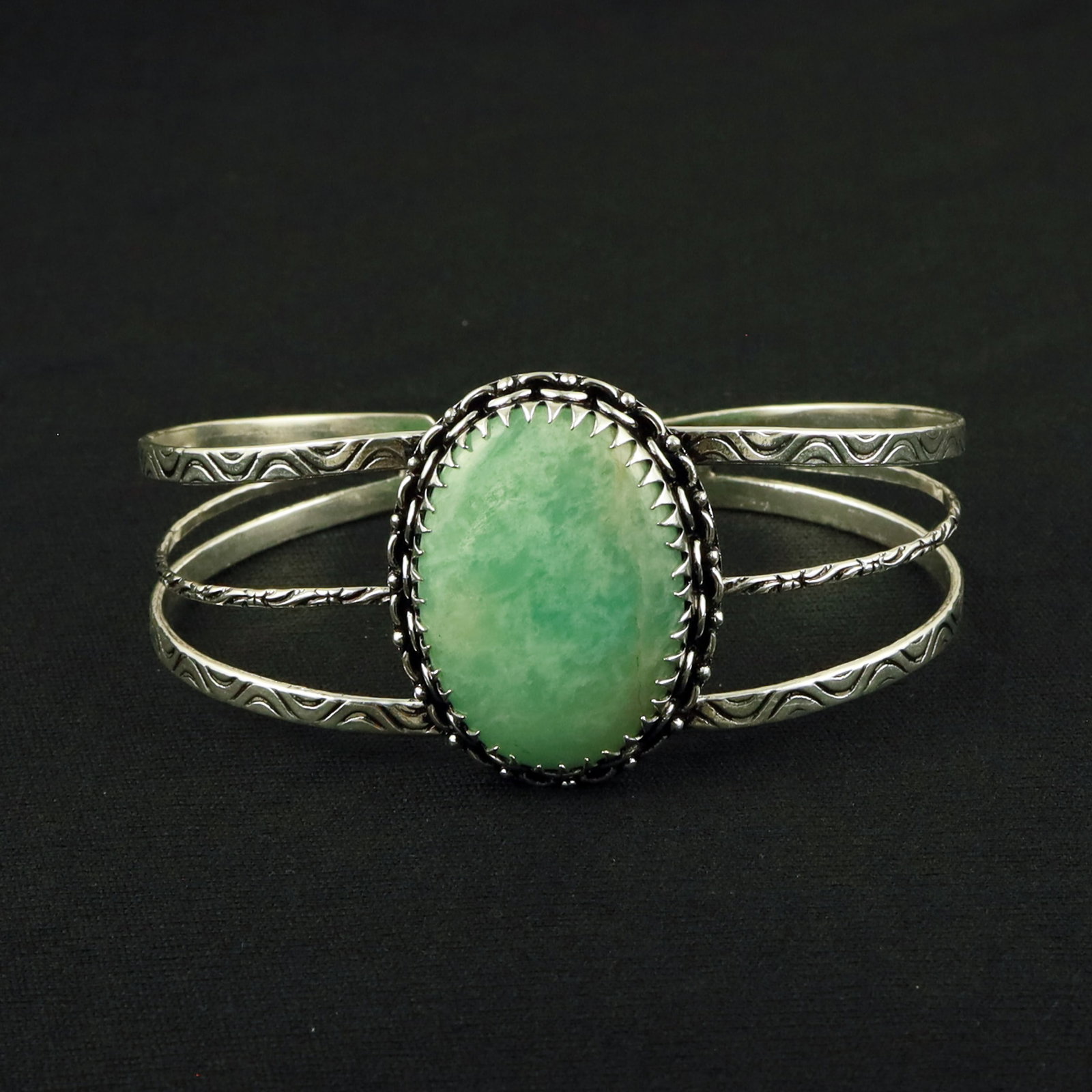 Natural Amazonite Sterling Silver Plated Handmade Cuff Bangle (1 of 3)