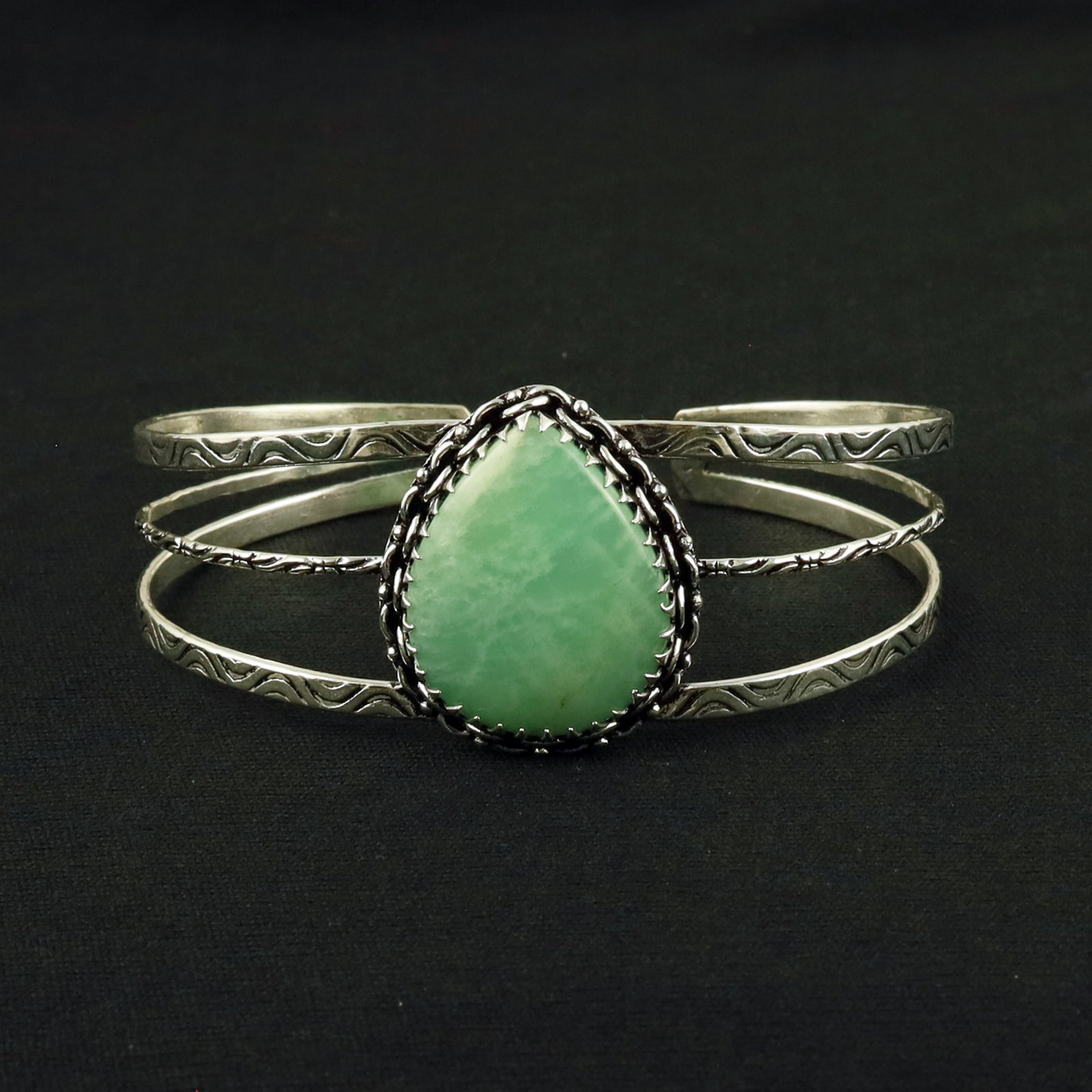 Natural Amazonite Sterling Silver Plated Handmade Cuff Bangle (1 of 3)