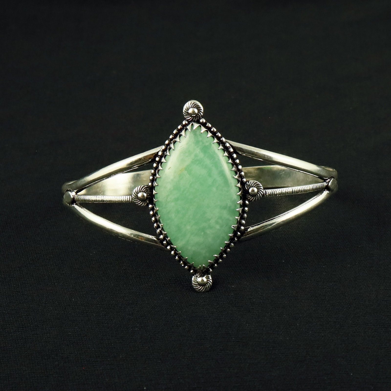 Natural Amazonite Sterling Silver Plated Handmade Cuff Bangle: Product ID: 260611142005 Product - Handmade Silver Plated Cuff Bangle Metal - 92.5 Sterling Silver Plated Bangle Size - 7.5x5.5 CM (Adjustable) Gemstone - Amazonite Gemstone Origin - Russia Gemstone S