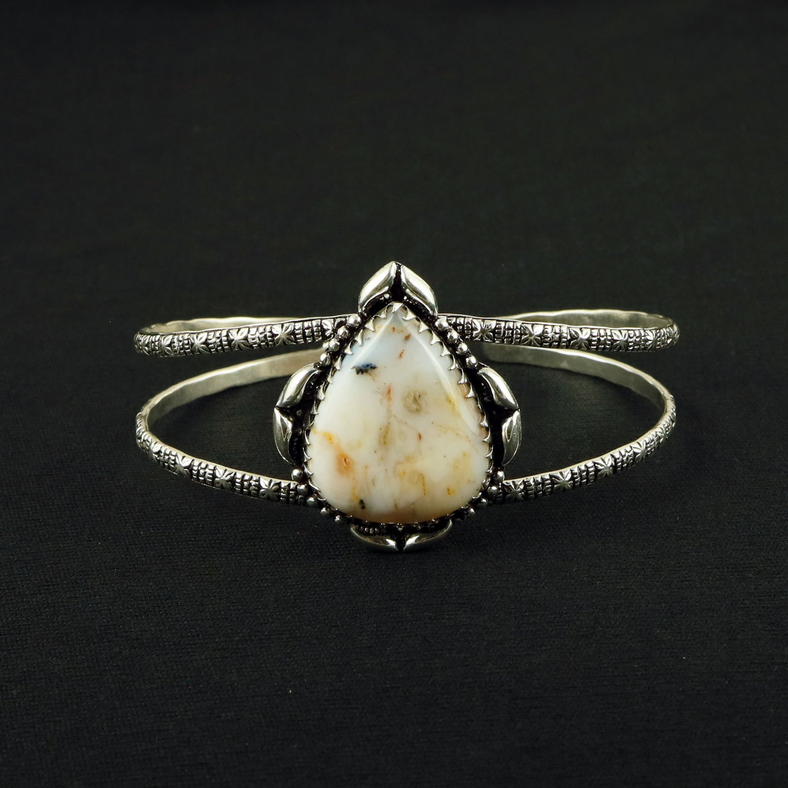 Natural Dendritic Opal Sterling Silver Plated Handmade Cuff Bangle: Product ID: 260611114827 Product - Handmade Silver Plated Cuff Bangle Metal - 92.5 Sterling Silver Plated Bangle Size - 7.5x5.5 CM (Adjustable) Gemstone - Dendritic Opal Gemstone Origin - Australia Ge