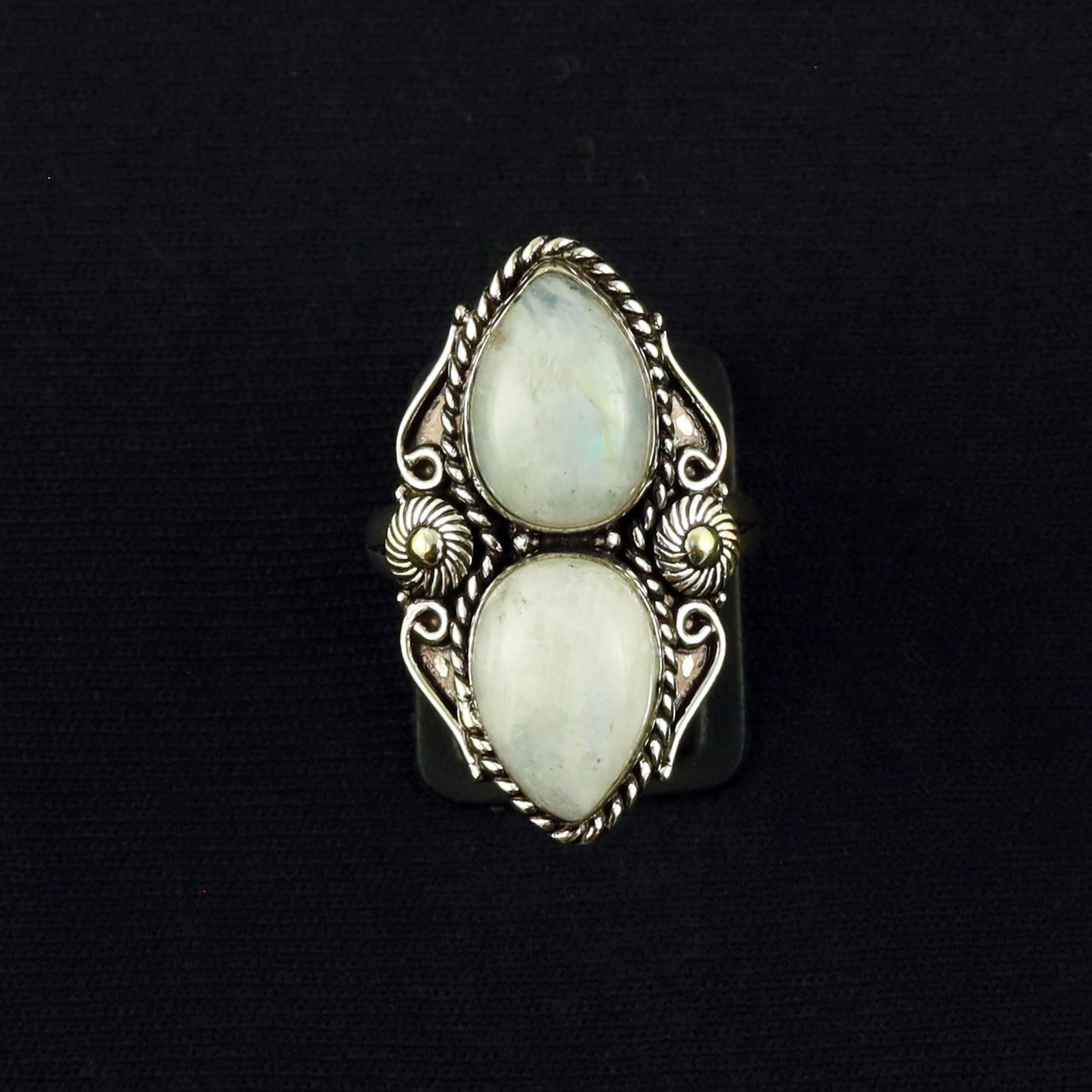 Natural Rainbow Moonstone Sterling Silver Plated Handmade Ring - 10MM: Product ID: 260610154454 Product - Handmade Silver Plated Ring Metal - 92.5 Sterling Silver Plated Ring Size - 10MM Gemstone - Rainbow Moonstone Gemstone Origin - India Gemstone Size - 10X14 MM ( 2 St