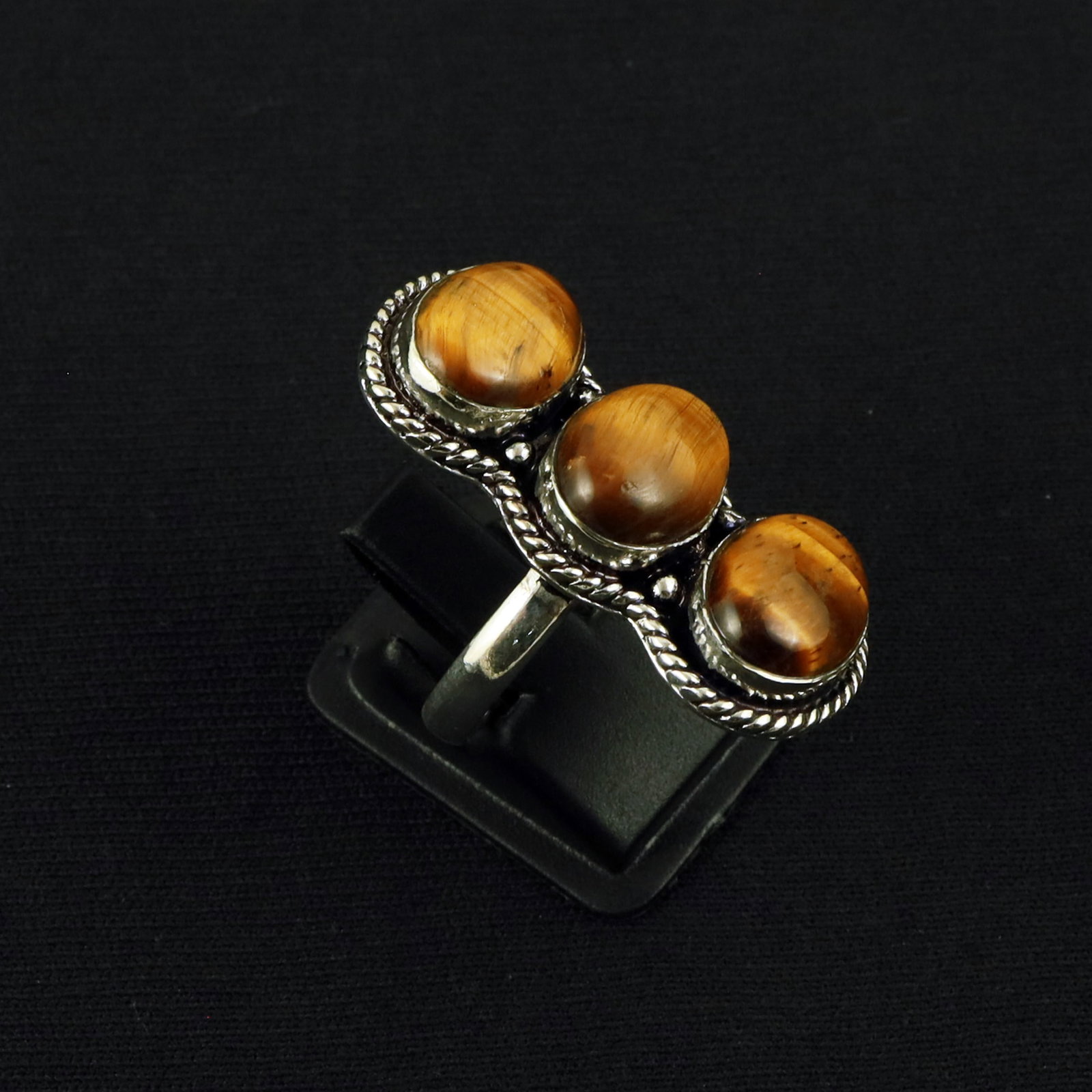 Natural Tiger Eye Sterling Silver Plated Handmade Ring - 8MM: Product ID: 260610142415 Product - Handmade Silver Plated Ring Metal - 92.5 Sterling Silver Plated Ring Size - 8MM Gemstone - Tiger Eye Gemstone Origin - Africa Gemstone Size - 10X14 MM ( 3 Stone ) Ge